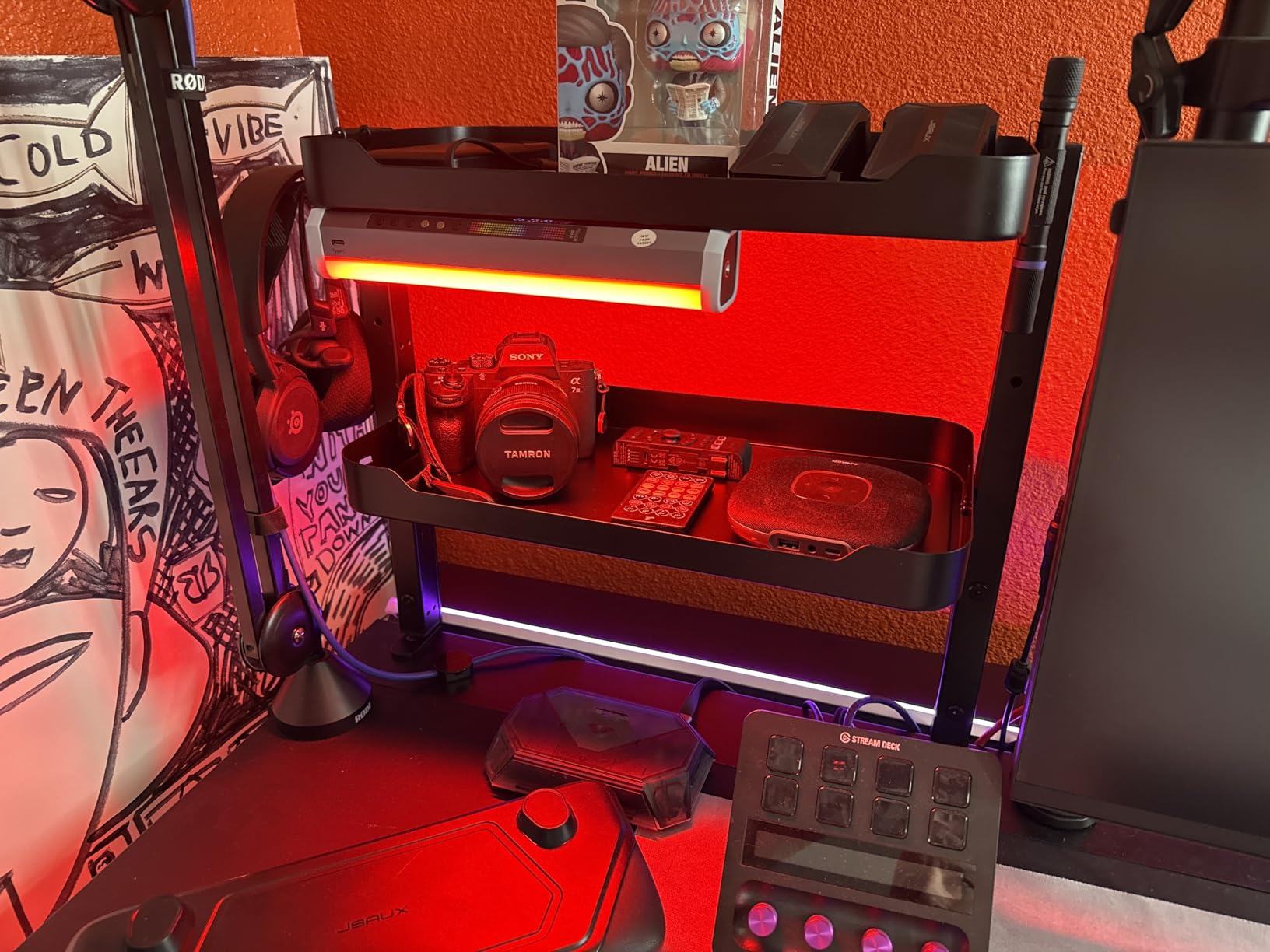 ARES WING 2-Tier Clamp On Desk Shelf, 16 inch Adjustable Above or Under Desk Storage Shelves Holds 66 lbs, Heavy Duty Desktop Organizer with Headphone Holder for Working and Gaming Accessories, Black customer photo 1