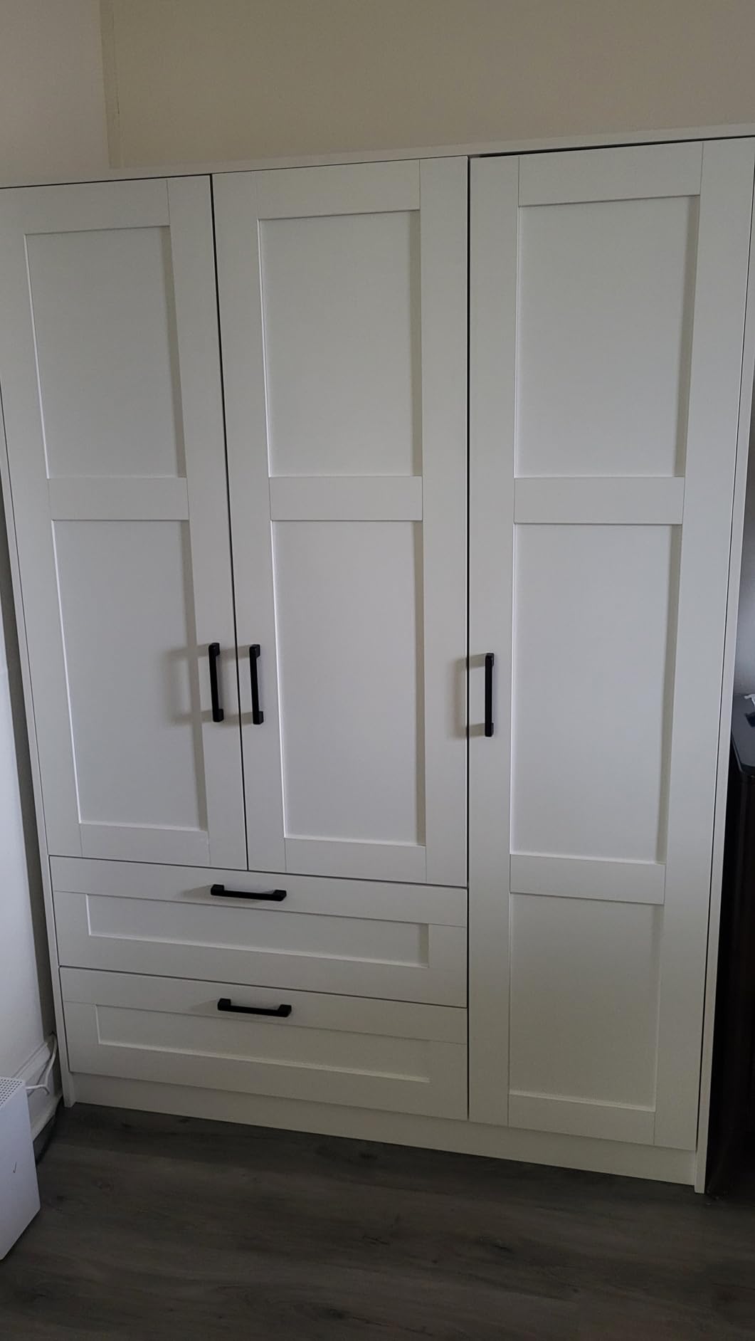 3 Doors Wooden Wardrobe Closet Armoire, White Storage Cabinet for Hanging Clothes, Bedroom Large Capacity Freestanding Armoire, Wood Wardrobe Combination with Shelves (2drawer, White) customer photo 1