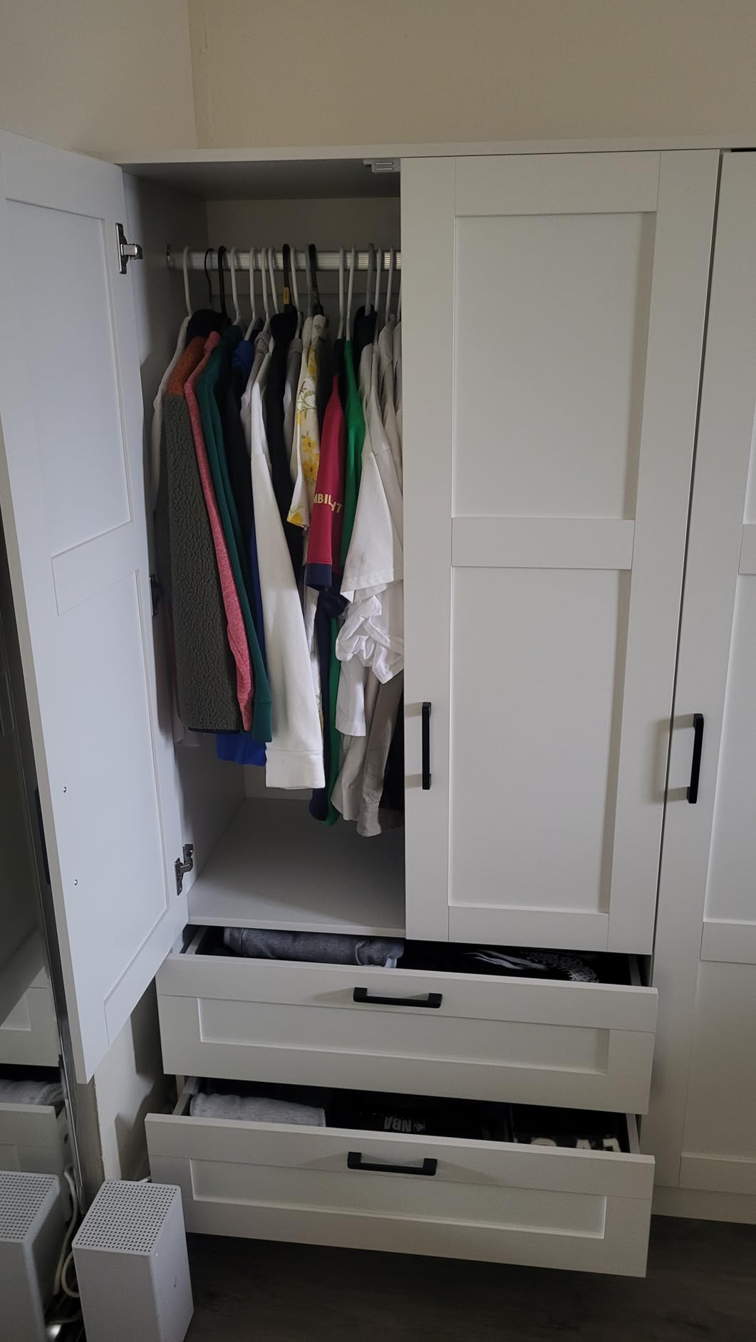 3 Doors Wooden Wardrobe Closet Armoire, White Storage Cabinet for Hanging Clothes, Bedroom Large Capacity Freestanding Armoire, Wood Wardrobe Combination with Shelves (2drawer, White) customer photo 2