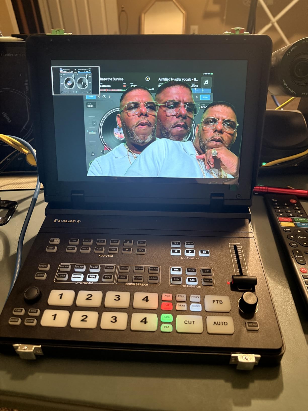 FoMaKo 4K HDMI Video Mixer Switcher, 10.1 Inch FHD LCD Screen, 5-Channel Live Streaming Switcher, 4K 60FPS Input, 1080p 60FPS Output, Support PTZ Controller, SDI + HDMI Video Switcher, M6 customer photo 1