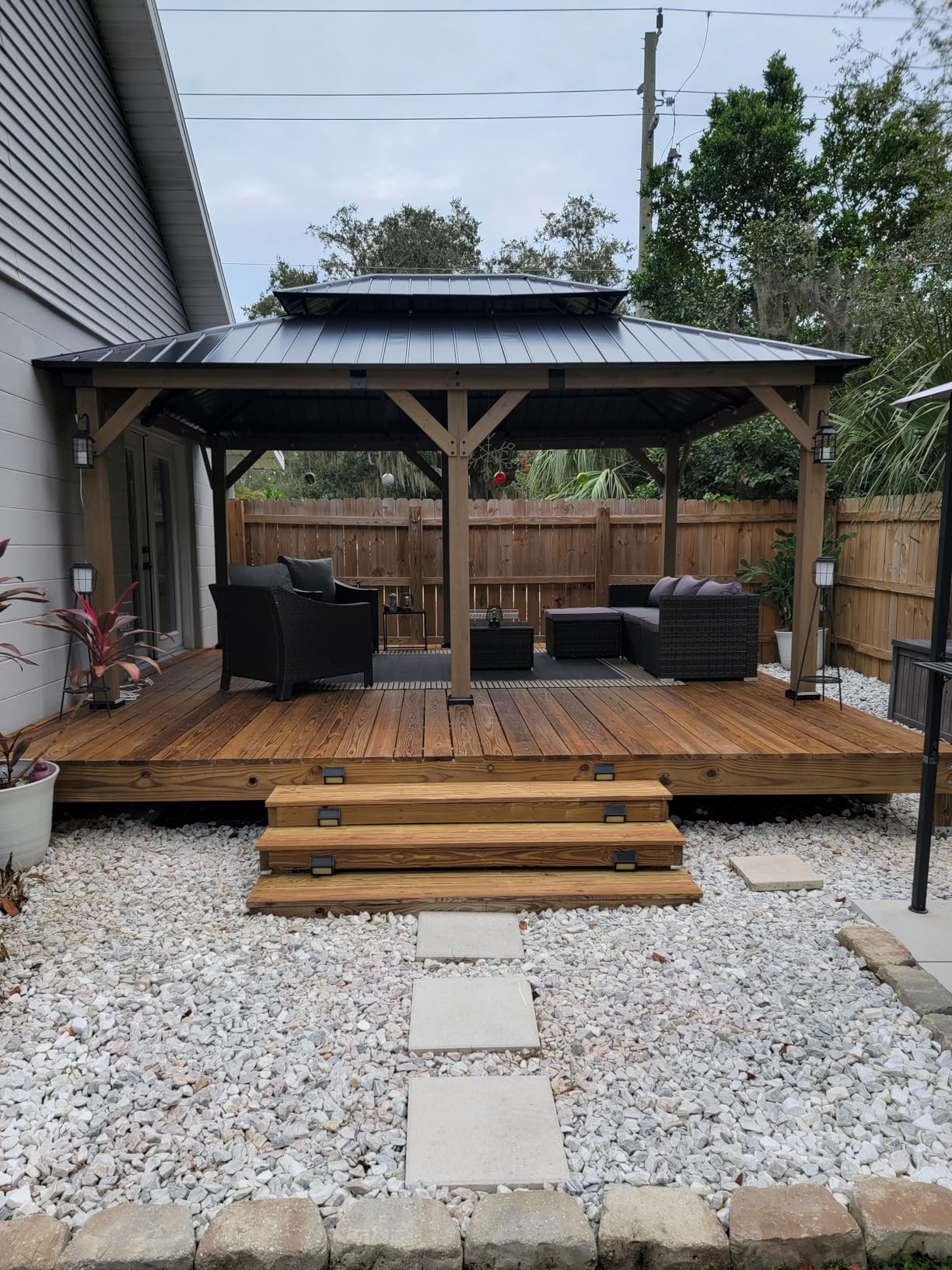 Aoxun 10' x 12' Outdoor Wood Gazebo, Hardtop Gazebo Permanent Wooden Pavilion with Galvanized Steel Double Roof, for Patio, Garden, Deck, Cedar Wood customer photo 1
