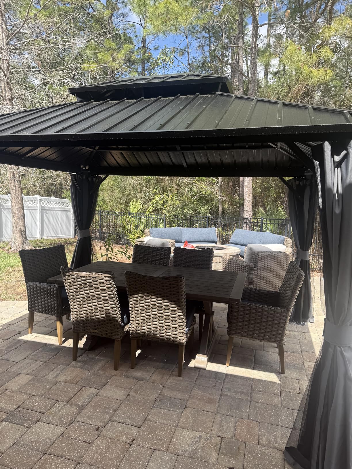 Aoxun Hardtop Gazebo 12FT X 16FT, Outdoor Pergolas with Mosquito Netting and Curtains, Galvanized Steel Double Roof Permanent Aluminum Gazebo, and LED Outdoor Waterproof Hanging Lights customer photo 1