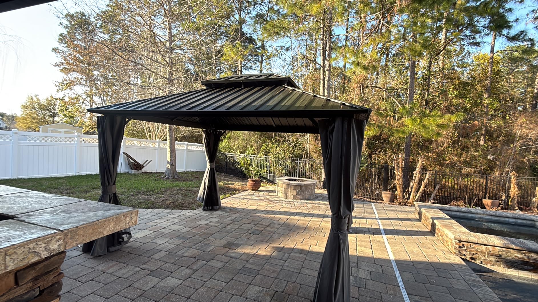 Aoxun Hardtop Gazebo 12FT X 16FT, Outdoor Pergolas with Mosquito Netting and Curtains, Galvanized Steel Double Roof Permanent Aluminum Gazebo, and LED Outdoor Waterproof Hanging Lights customer photo 2