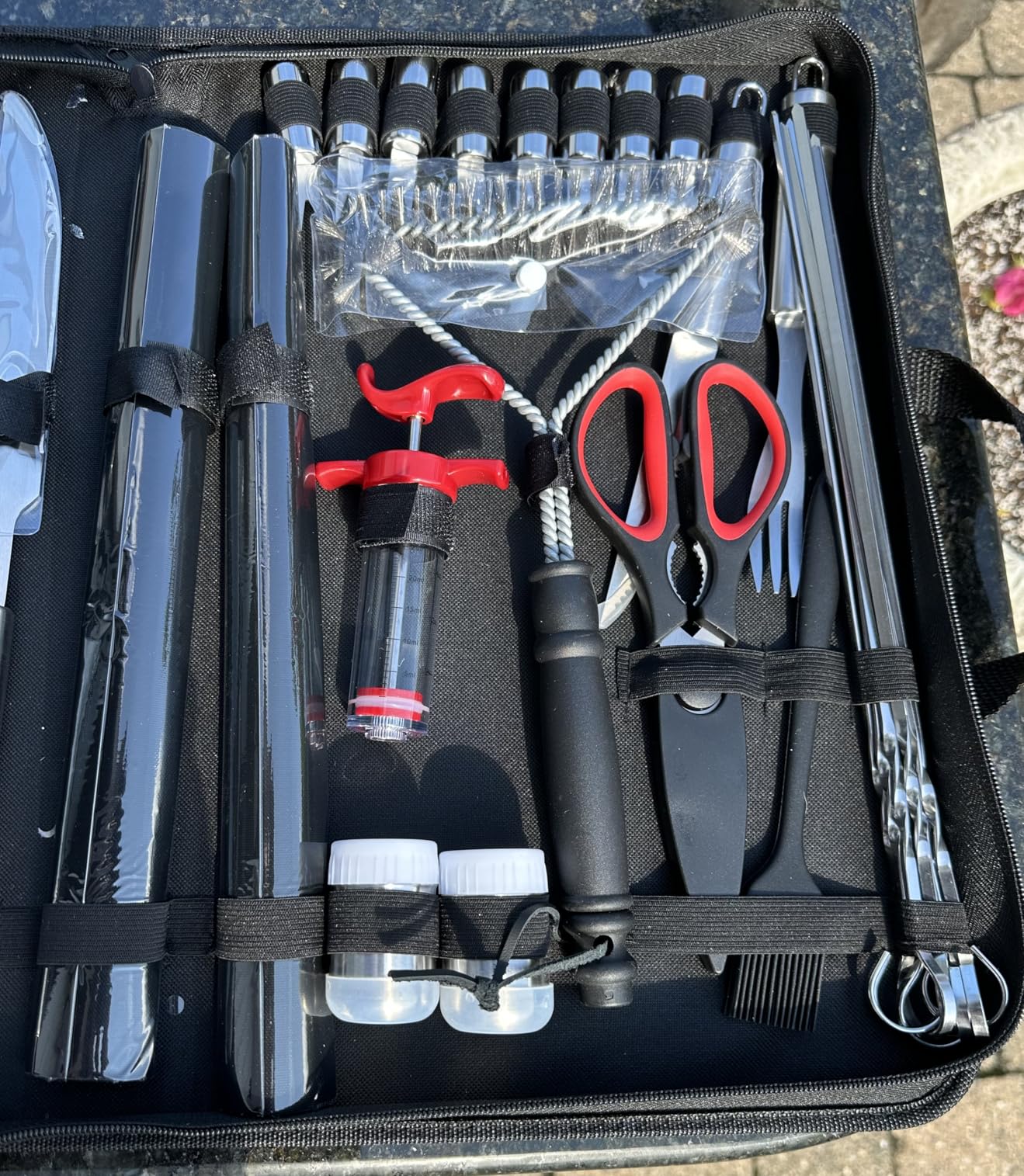 Yoehka BBQ Grilling Accessories Set, 34Pcs Heavy Duty Grill Tools for Outdoor Camping, Grilling Gifts for Men Dad, Stainless Steel Barbecue Utensils Kit with Mats and Glove in Carrying Bag, Brown customer photo 1