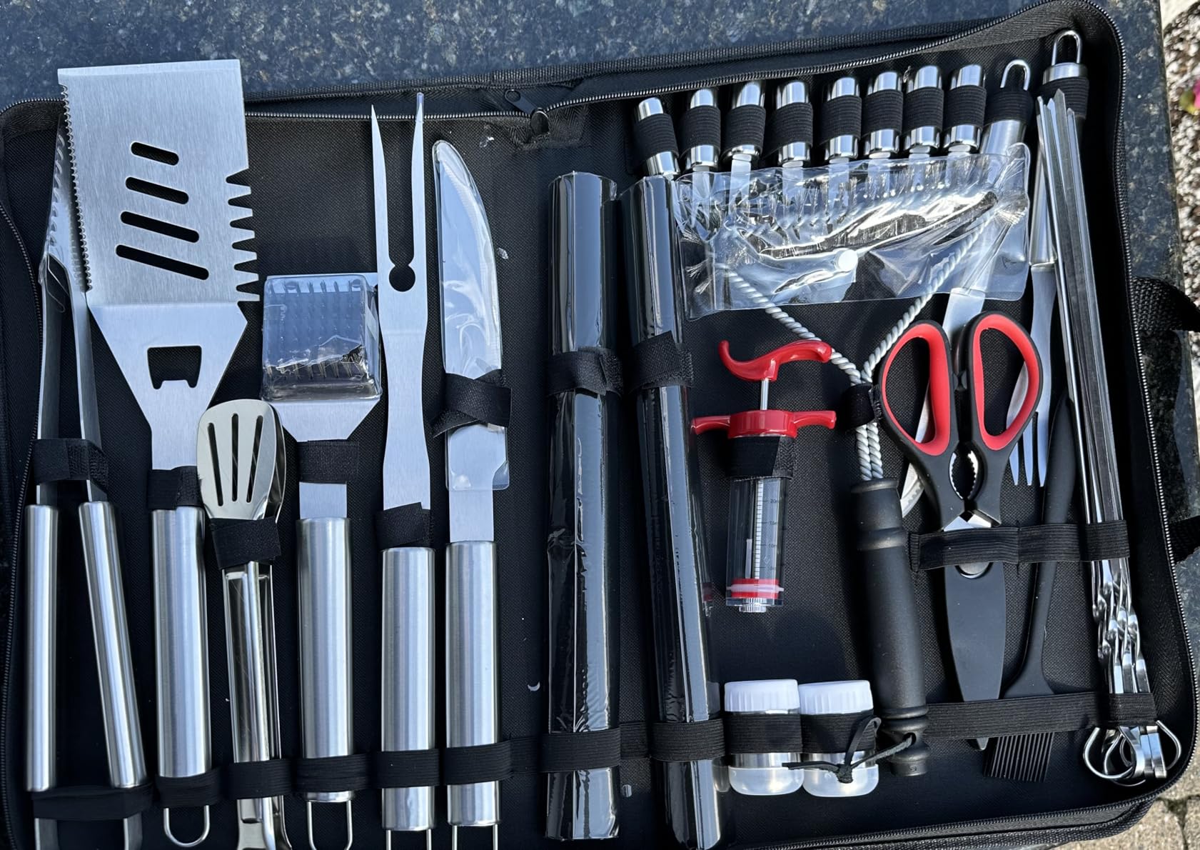 Yoehka BBQ Grilling Accessories Set, 34Pcs Heavy Duty Grill Tools for Outdoor Camping, Grilling Gifts for Men Dad, Stainless Steel Barbecue Utensils Kit with Mats and Glove in Carrying Bag, Brown customer photo 2