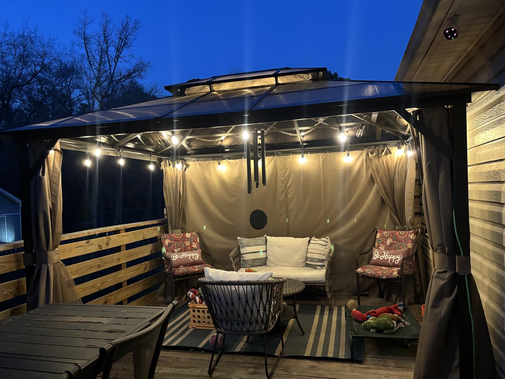 Aoxun 12'x10' Hardtop Gazebo, Aluminum Frame Permanent Pavilion with Curtains and Netting, Outdoor Polycarbonate Double Roof Canopy, Designed for Garden, Lawns, Patio, Brown customer photo 1
