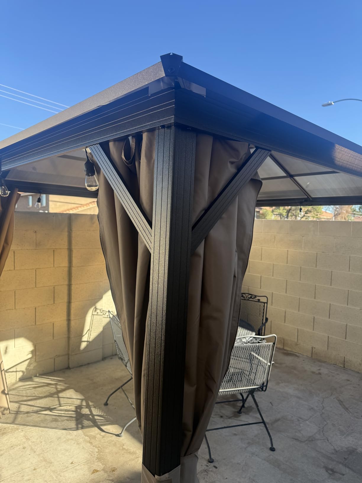 Aoxun 12'x10' Hardtop Gazebo, Aluminum Frame Permanent Pavilion with Curtains and Netting, Outdoor Polycarbonate Double Roof Canopy, Designed for Garden, Lawns, Patio, Brown customer photo 2