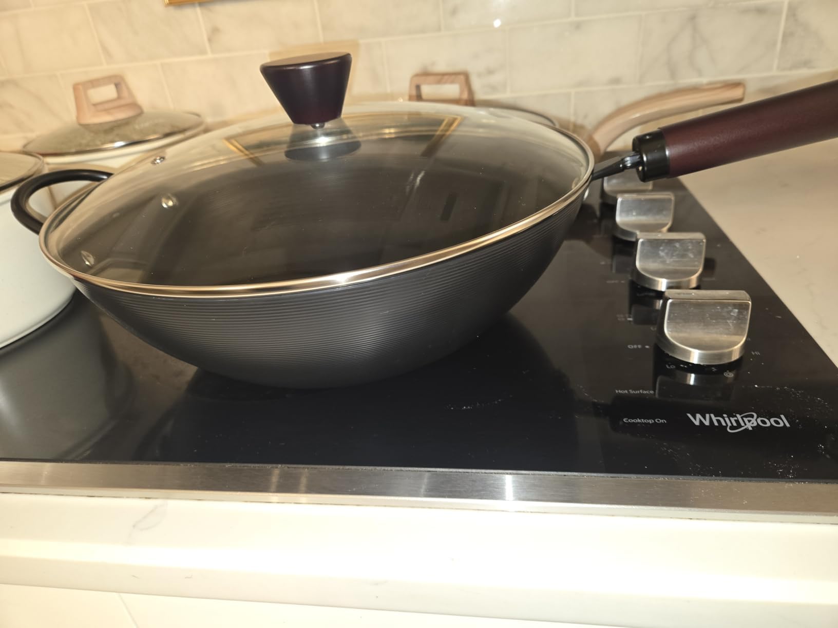 Wok, 13 Inch carbon steel woks & stir-fry pans nonstick, Pre-Seasoned 5.8QT Flat Bottom Chinese Wok Paella Pan with lid, Carbon Steel Cookware, Compatible with All Cooktops customer photo 2