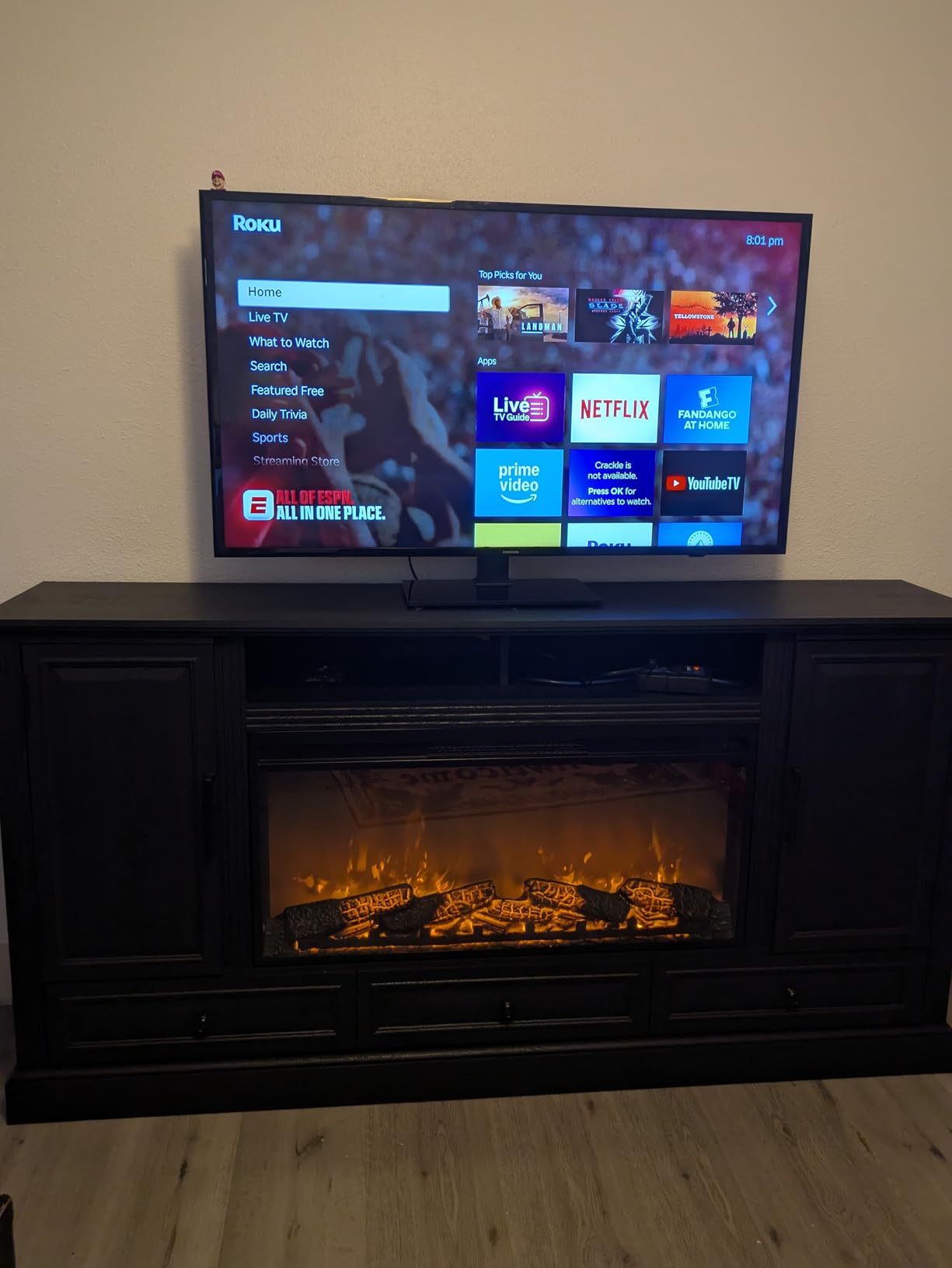 ACCOHOHO Fireplace TV Stand for 80 Inch TV, 35.7
