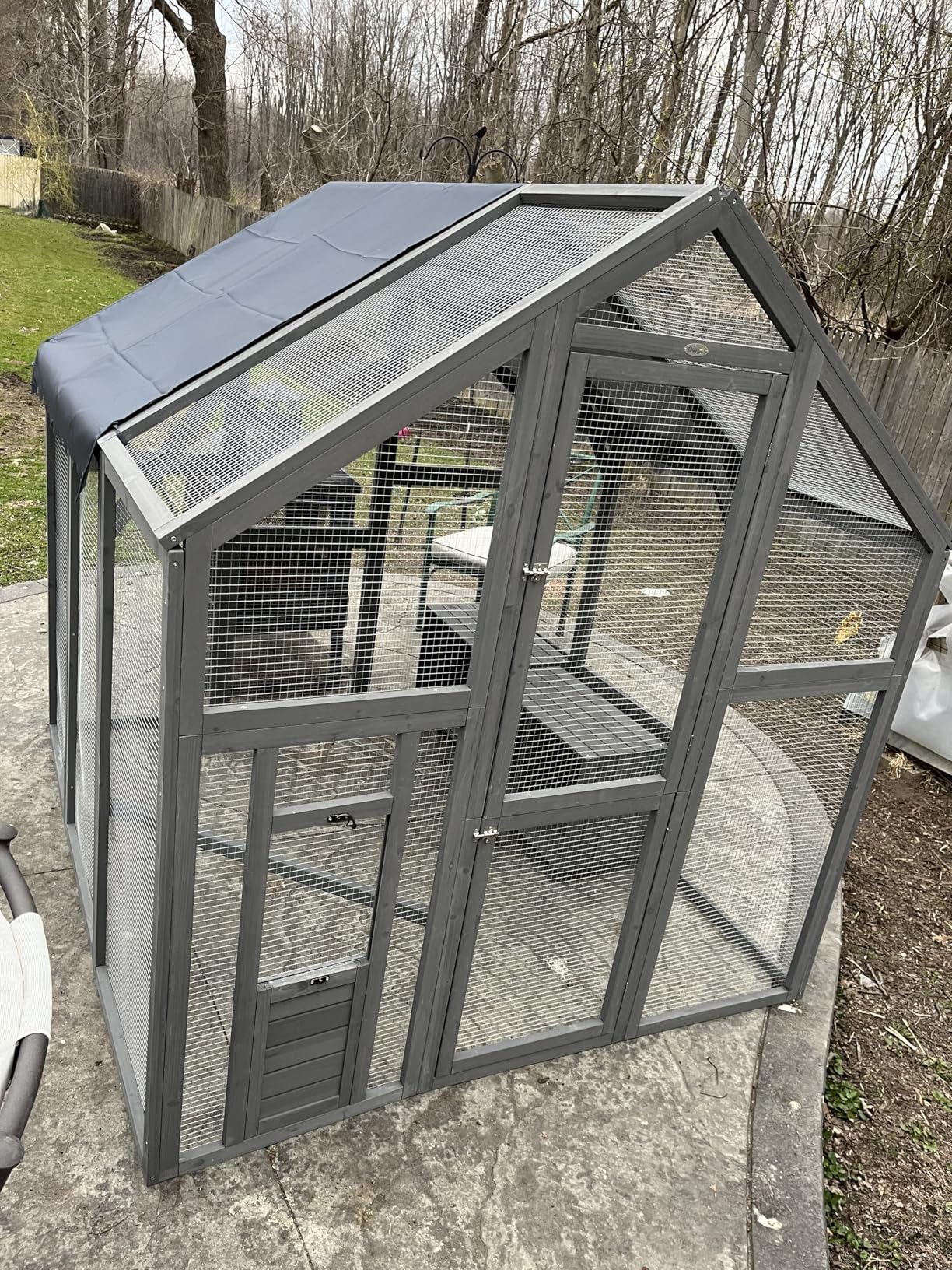 PawHut Large Chicken Run, Wooden Chicken Coop with Waterproof & Anti-UV Cover, Split Door, 2 Nesting Boxes, 2 Roosting Bars, Walk-in Poultry Pen for 6-8 Hens, for Backyard, Farm, 5.5' x 6' x 6' customer photo 1