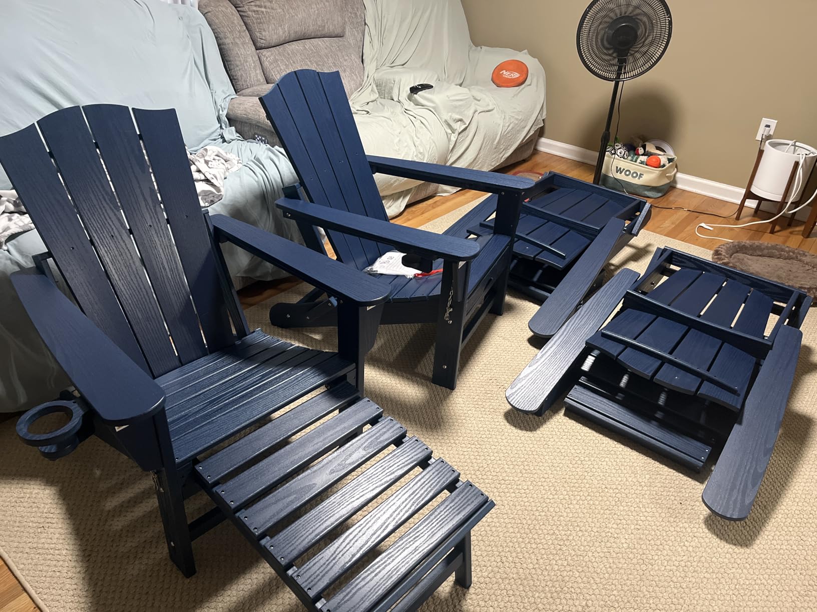 Adirondack Chair with Retractable Ottoman, All Weather Patio Folding Fire Pit Chair with Cup Holder and Phone Holder for Outdoor Poolside, Navy Blue customer photo 1