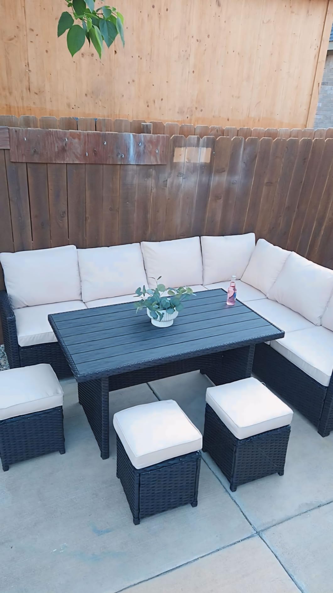 U-MAX 7 Pieces Patio Furniture Set, Outdoor Sectional Sofa Conversation Set, All Weather Wicker Rattan Dining Table & Chair with Ottoman, Grey Rattan&Grey Cushion customer photo 2