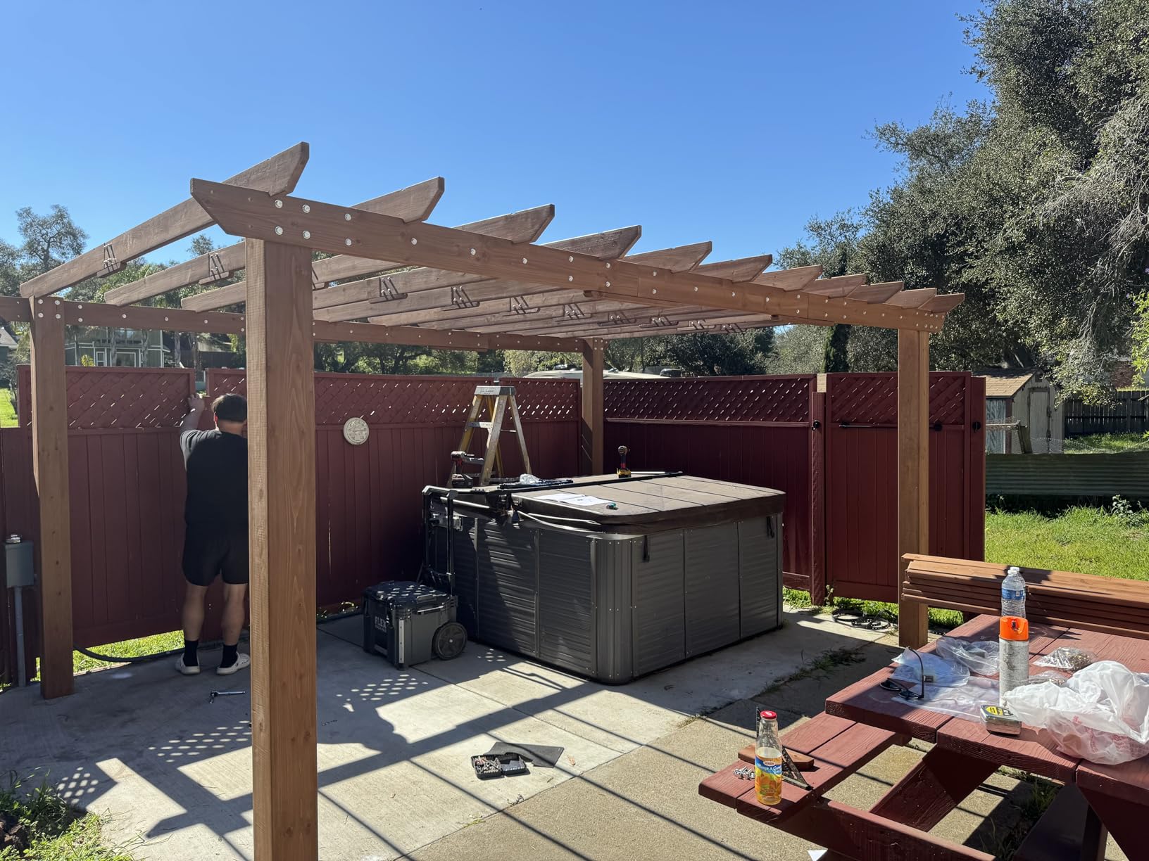 BlueWish 10' x 12' Patio Pergola, Cedar Wood Pergolas with Solid Structure, Pergola Kits, Outdoor Pergolas and Gazebos with Slatted Trellis Roof for Deck Backyard Grill Party Garden customer photo 2