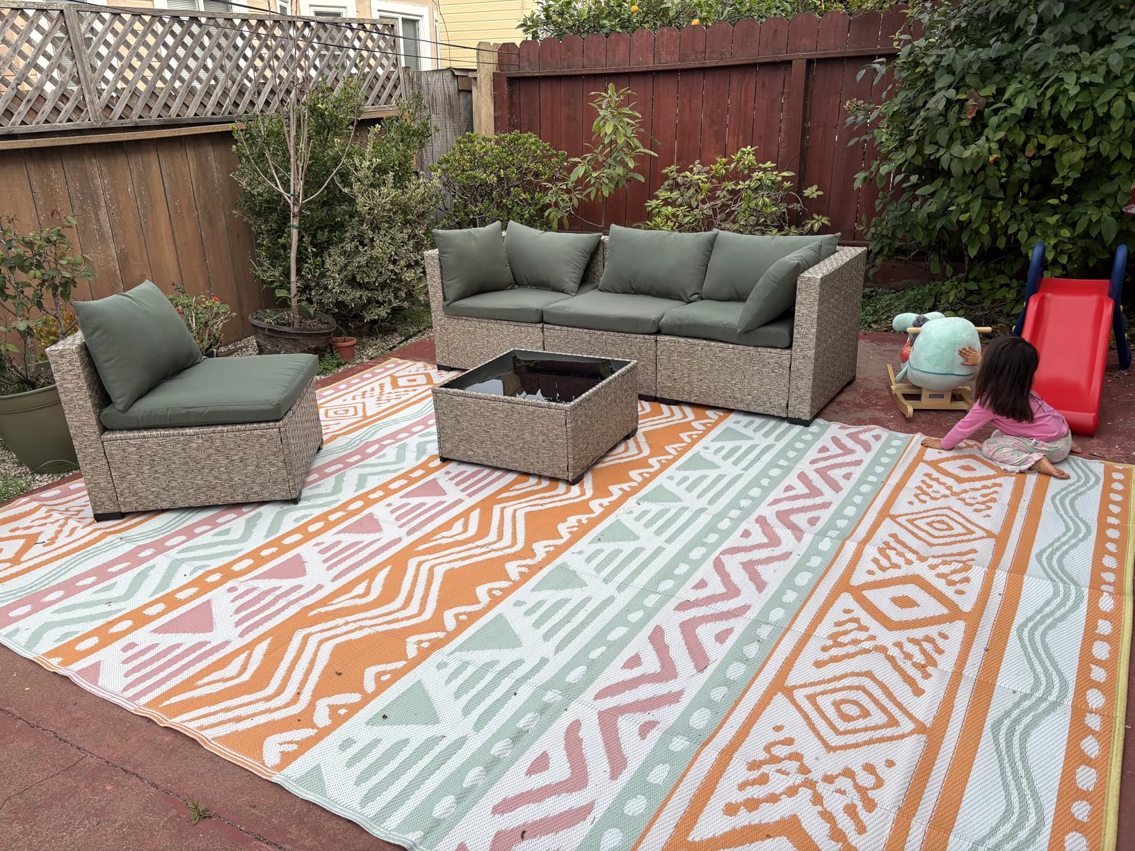 UDPATIO Outdoor Patio Furniture Set, 7-Piece PE Wicker Sectional Sofa with Tea Table, Outdoor Conversation Set for Patio, Garden, Backyard Green customer photo 1