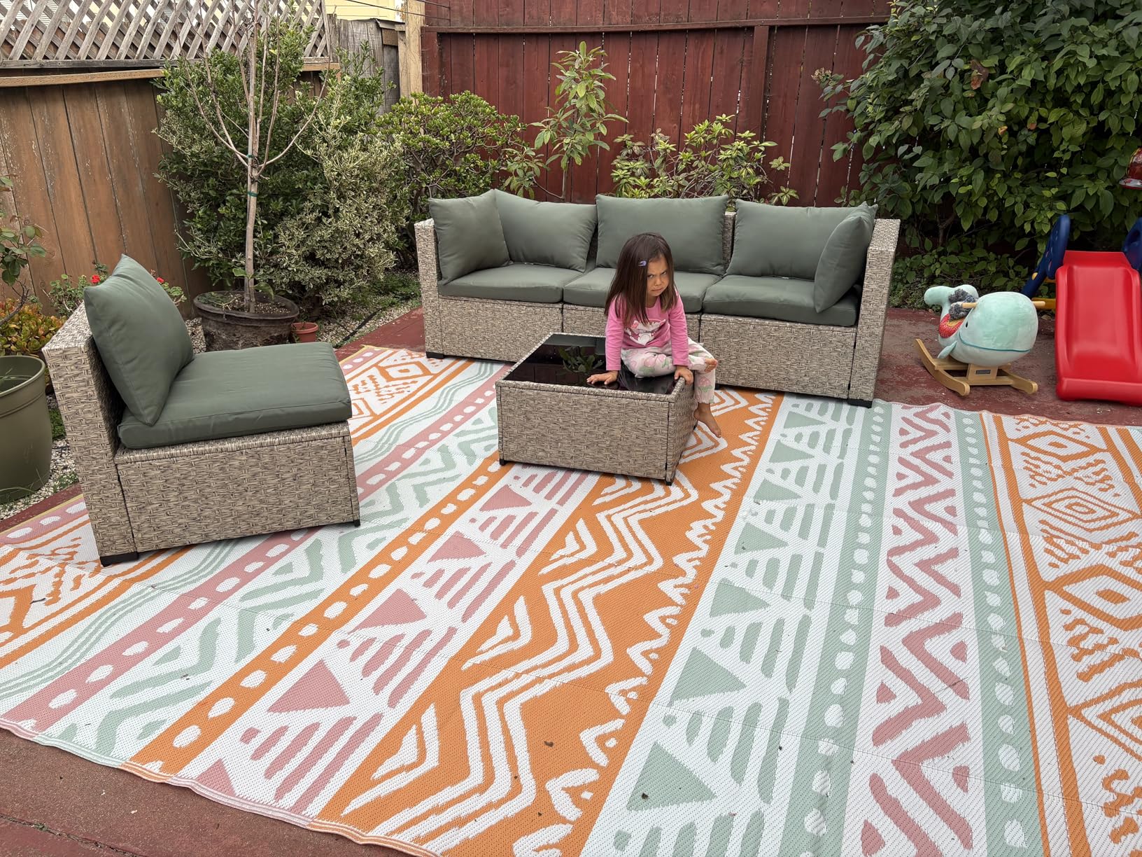 UDPATIO Outdoor Patio Furniture Set, 7-Piece PE Wicker Sectional Sofa with Tea Table, Outdoor Conversation Set for Patio, Garden, Backyard Green customer photo 2