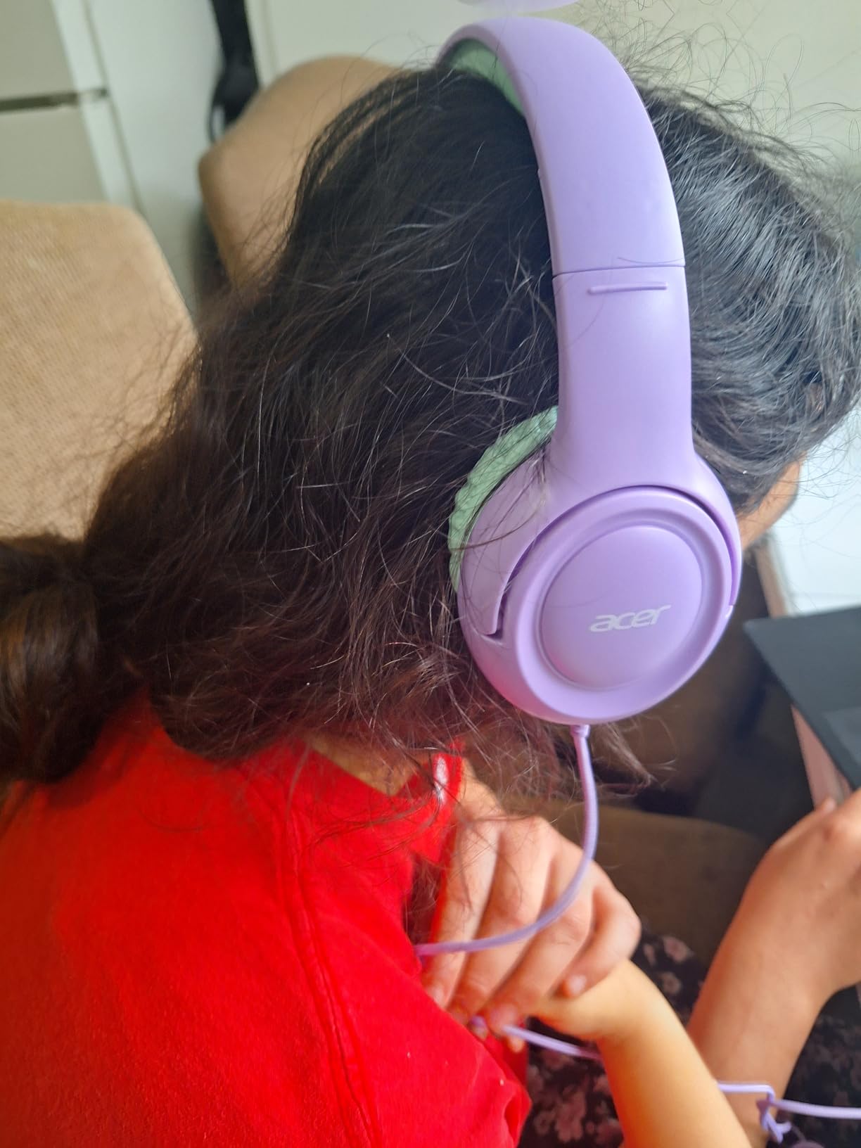 Kids Headphones with Cord for School - Over-Ear 85/94dB Volume Limiter, 3.5mm Jack Foldable Stereo Sound Headset for Toddlers Girls Boy Travel Learning Entertainment Tablet Kindle iPad PC Purple Green customer photo 1