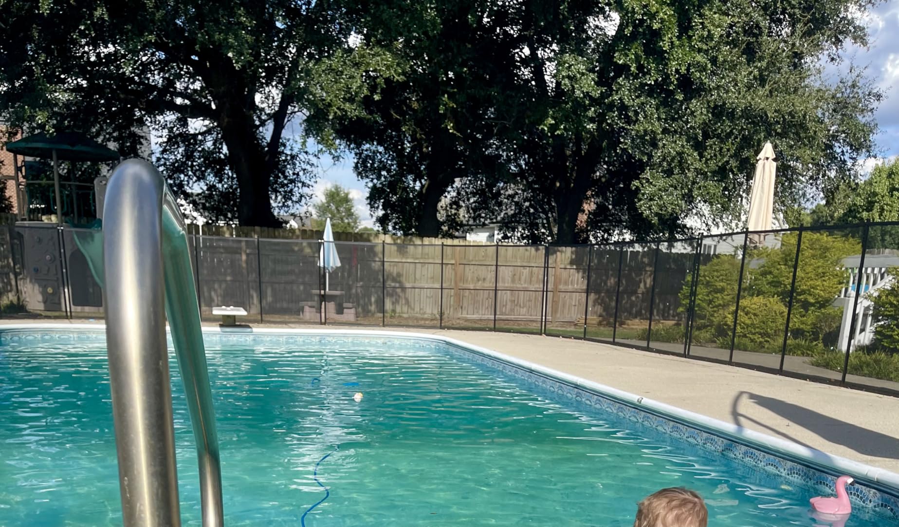 4x96FT, 350GMS Teslin Mesh Pool Safety Fence, Stainless Steel Feet, Triple Stitching Craftsmanship, Protecting Children and Pets, Black customer photo 1