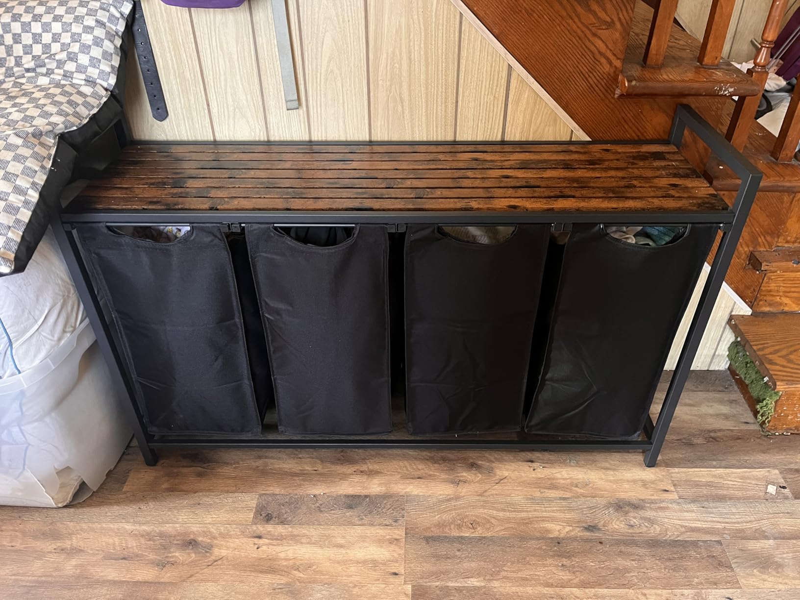 VASAGLE Laundry Hamper, Laundry Basket, Laundry Sorter with 5 Pull-Out and Removable Bags, Shelf, Metal Frame, 5 x 10.6 Gallons (40 L), 56.5 x 13 x 28.4 Inches, Ink Black and Rustic Brown UBLH501B01 customer photo 1