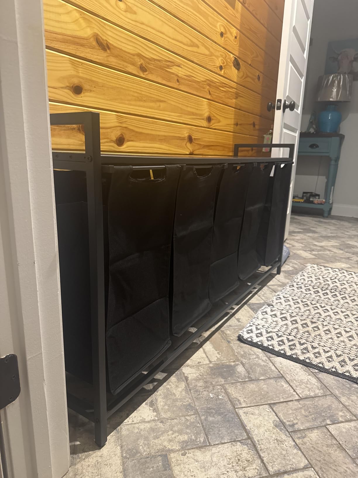 VASAGLE Laundry Hamper, Laundry Basket, Laundry Sorter with 5 Pull-Out and Removable Bags, Shelf, Metal Frame, 5 x 10.6 Gallons (40 L), 56.5 x 13 x 28.4 Inches, Ink Black and Rustic Brown UBLH501B01 customer photo 2