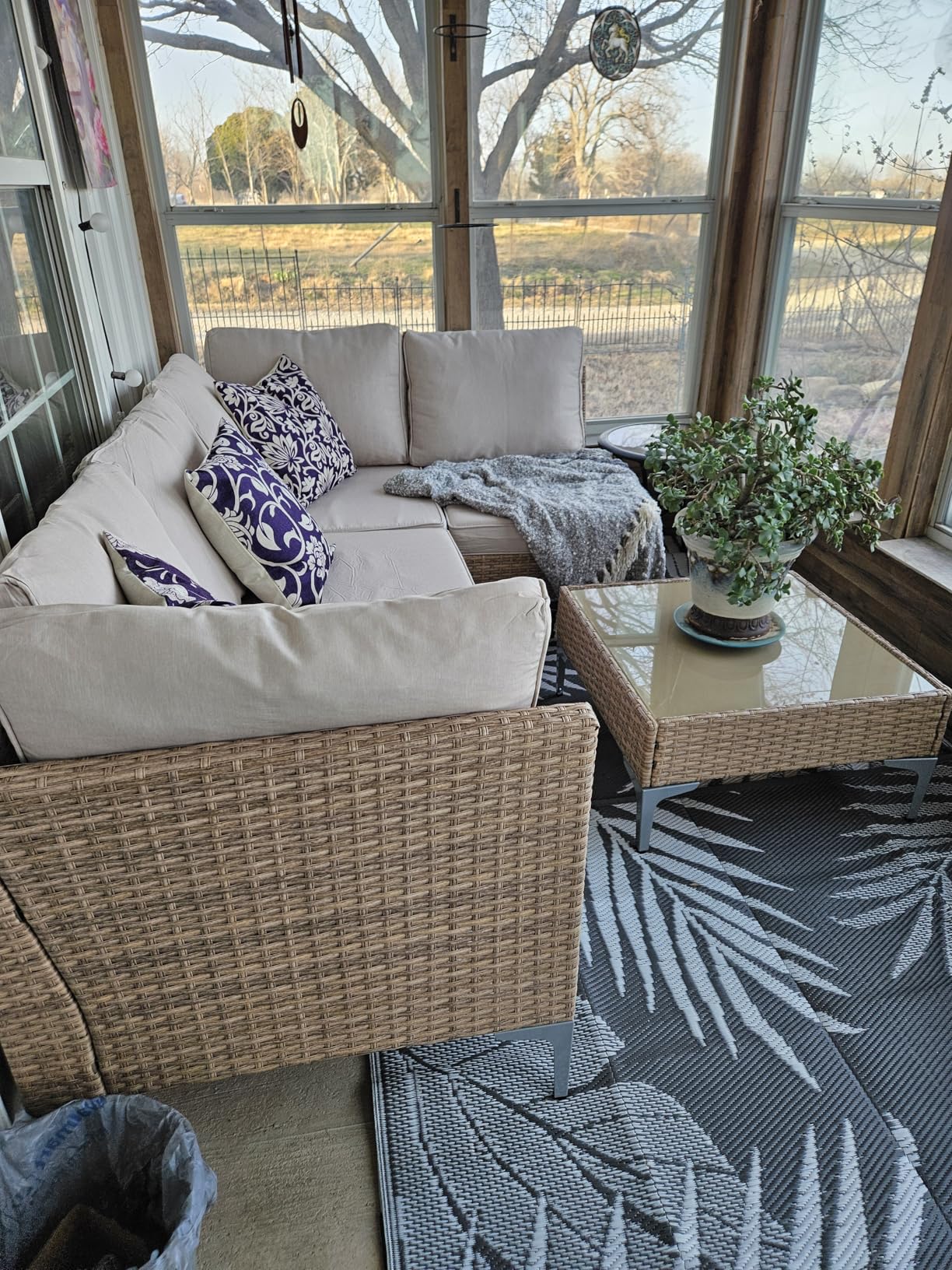 5-Piece Patio Furniture Set, Outdoor Wicker Sectional Sofa with Coffee Table, Anti-Slip & Thick All-Weather Cushions for Party, Garden, Backyard, Beige customer photo 2