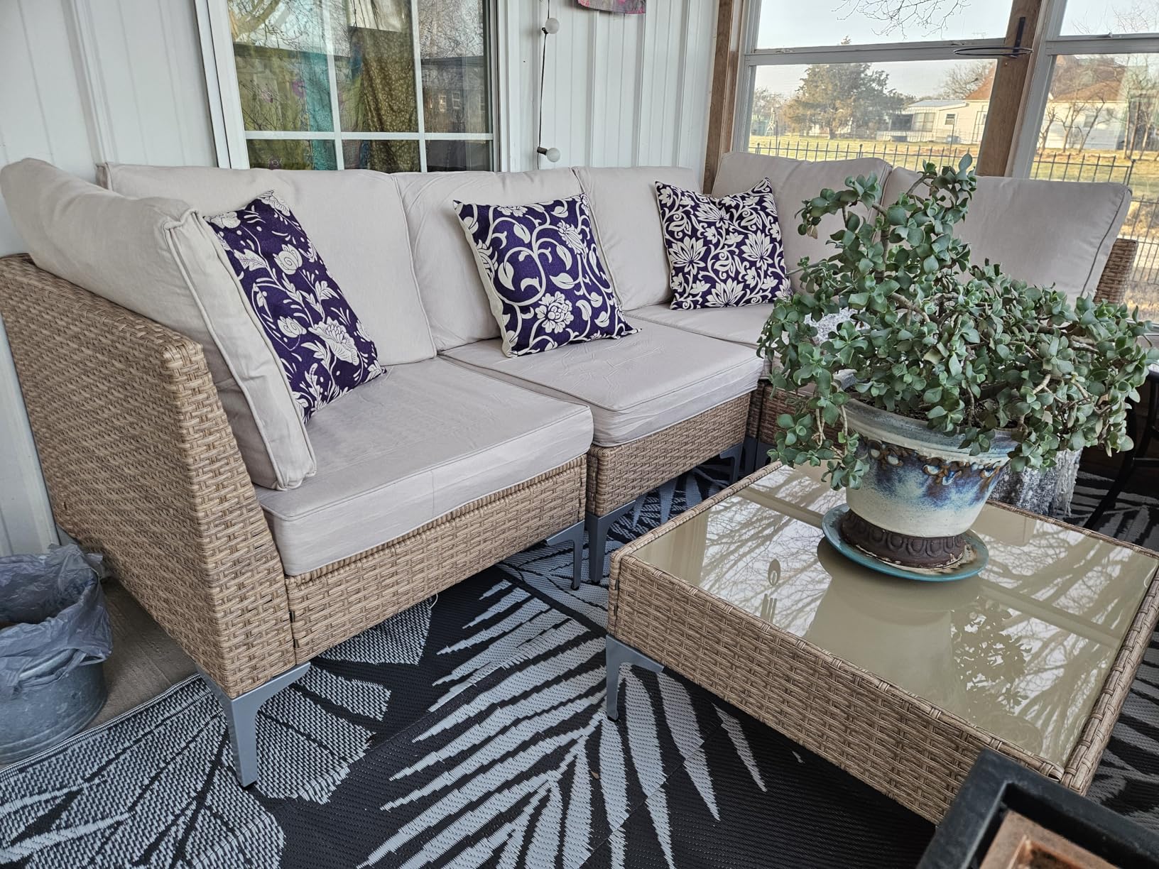 7-Piece Patio Furniture Set, Outdoor Wicker Sectional Sofa with Coffee Table, Anti-Slip & Thick All-Weather Cushions for Party,Garden,Backyard, Beige customer photo 1