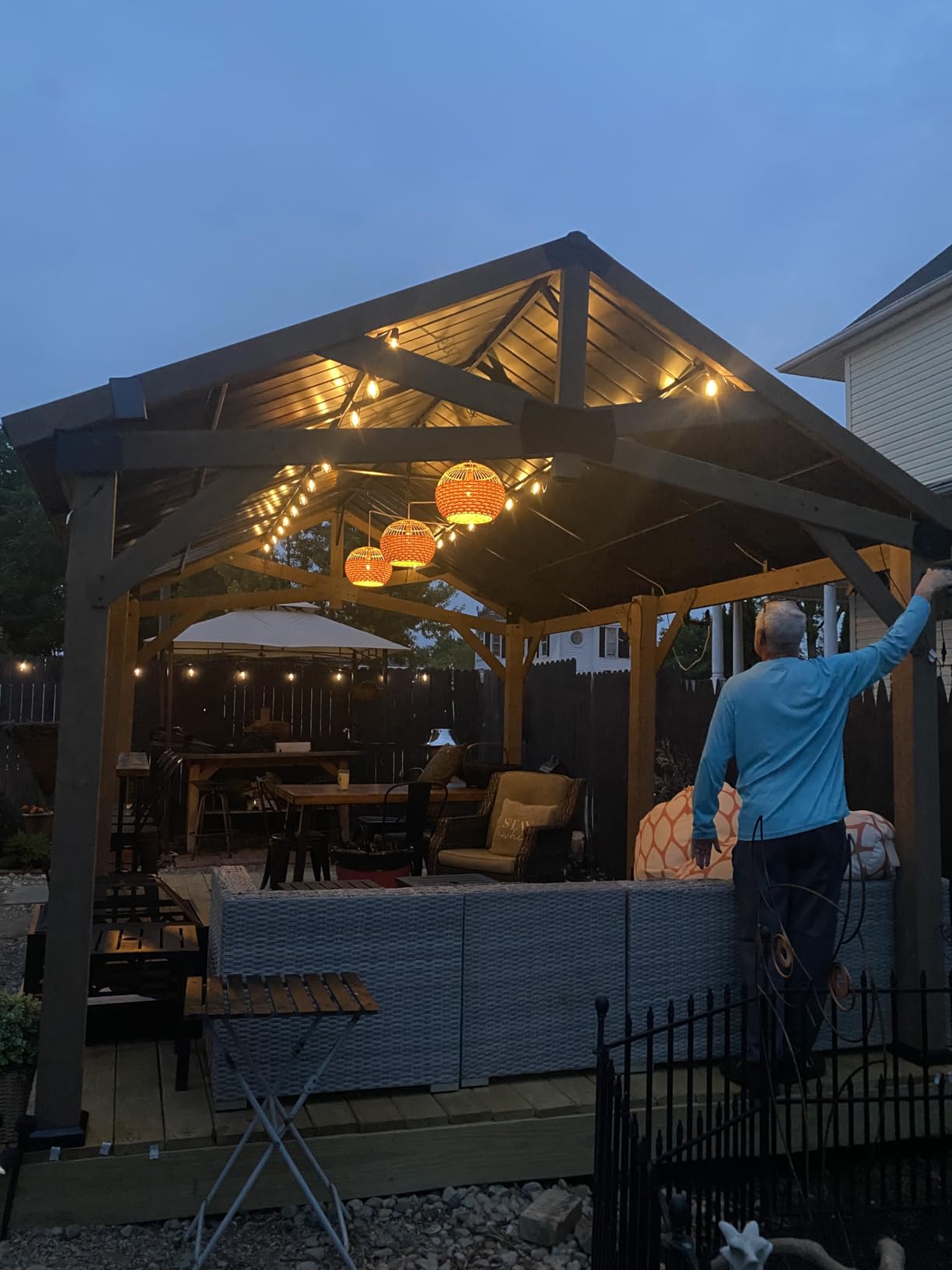 Aoxun 12' x 16' Outdoor Wood Gazebo, Hardtop Gazebo Permanent Wooden Pavilion with Galvanized Steel Gable Roof, for Patio, Garden, Deck, Cedar Wood customer photo 1