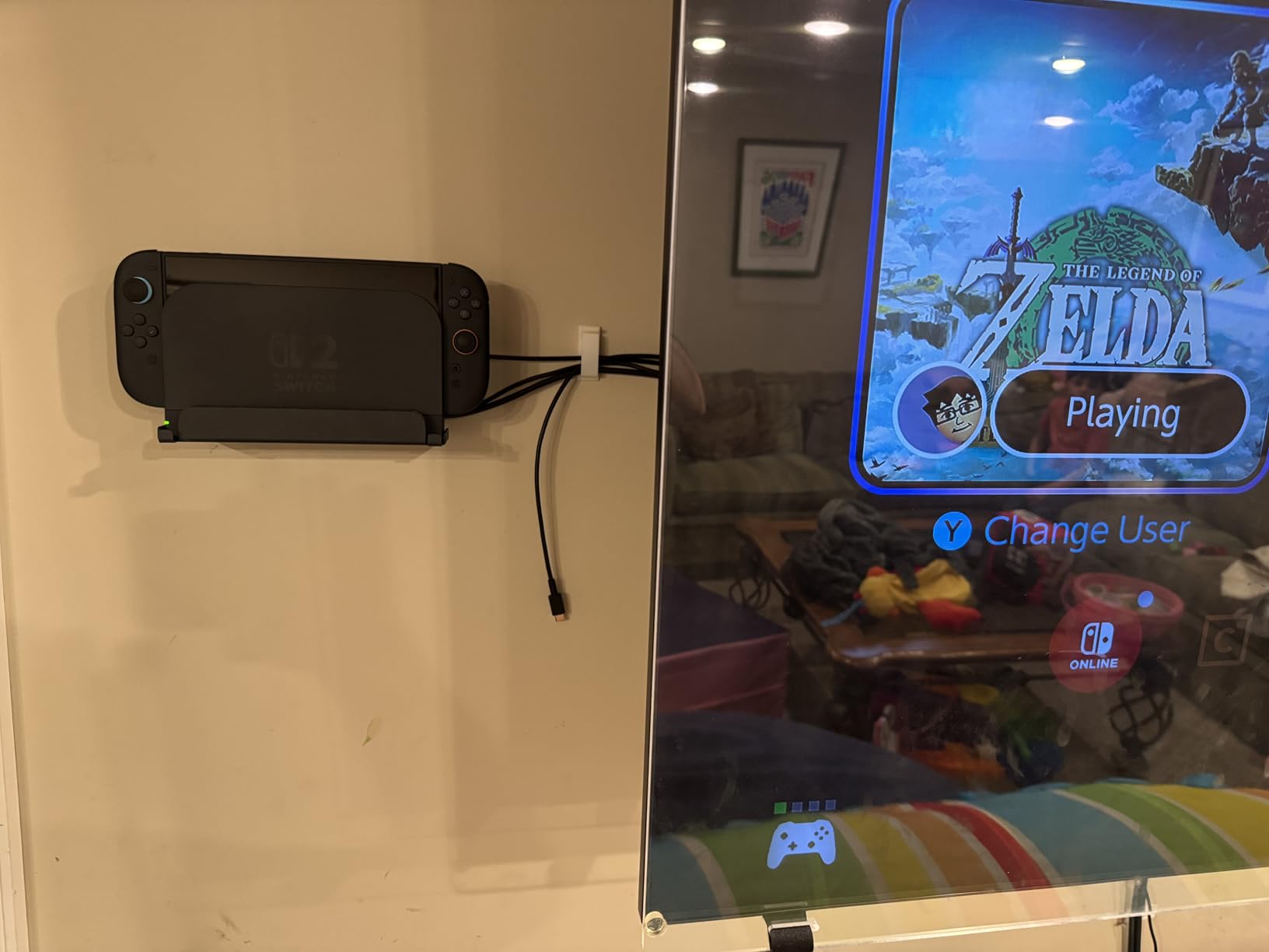 EJGAME Wall Mount Bracket Compatible with Nintendo Switch 2, Metal Space-Saving Organizer with 6 Game Card Slots & 2 Joy-Con Holders,Safely Store Switch 2 Console Near or Behind TV (Black) customer photo 1