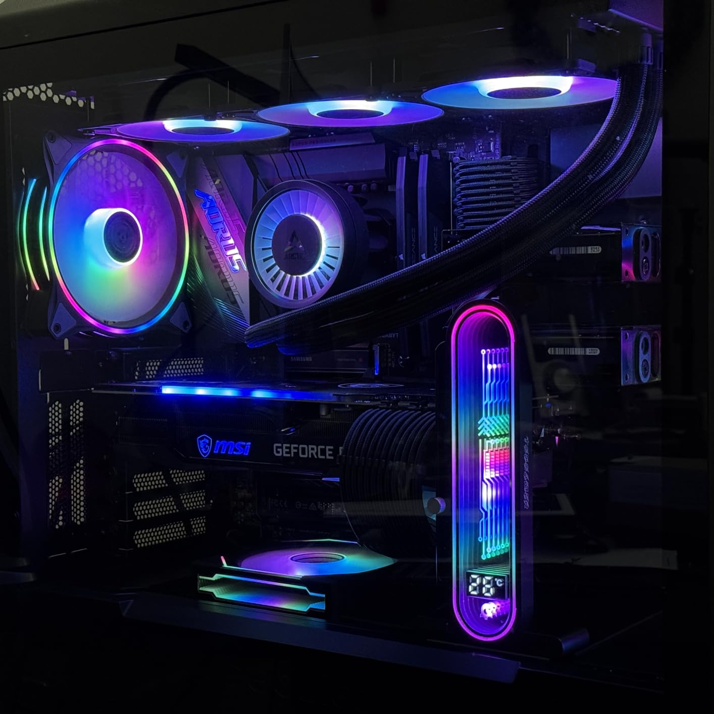 ARGB GPU Support Bracket with Temperature Display（Ambient Case Temp），5V 3pin Universal GPU Bracket，Graphics Video Card Brace with Height Adjustable，DY7-Black customer photo 2