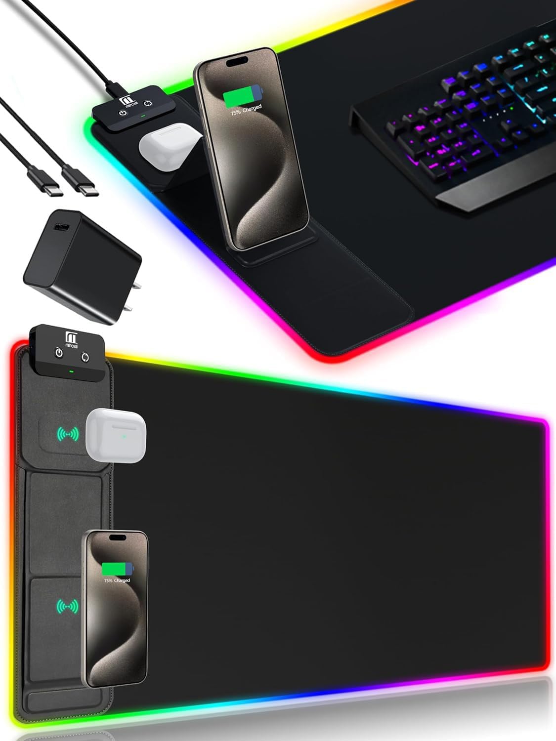 XXL Mouse Pad with Phone Holder, RGB Desk Mat with 15W Fast Charging, LED Large Gaming Mouse Pad with 11 Lights Colors, Long Mouse Pads, Waterproof Non-Slip Desk Pad for Gamer Esports Pros customer photo 1