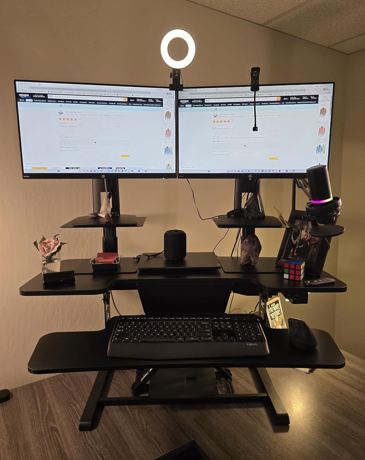 FLEXISPOT 35 inch Electric Standing Desk Converter, Motorized Stand up Desk Riser, Monitor and Laptop Workstation with Wide Keyboard Tray, Black customer photo 1