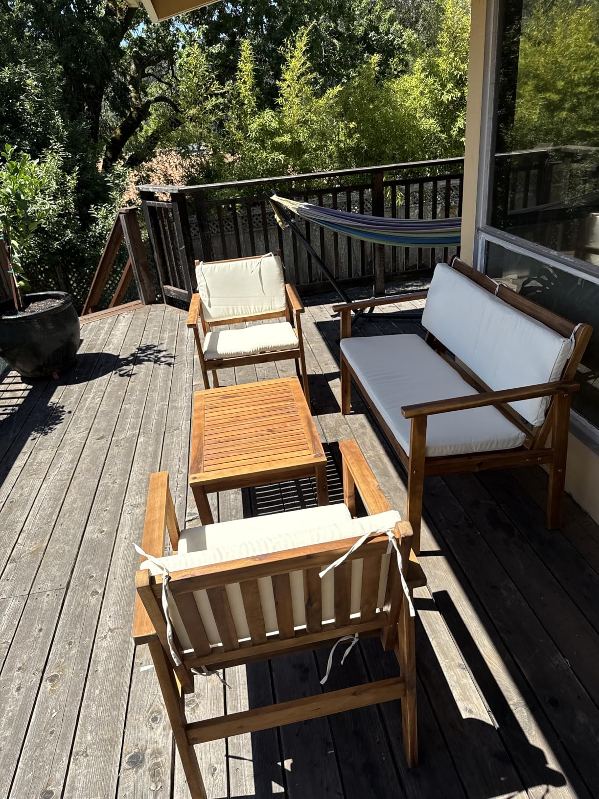 Devoko Patio Furniture 4 Piece Acacia Wood Outdoor Conversation Sofa Set with Table & Cushions Porch Chairs for Garden, Deck, Backyard, Natural customer photo 1