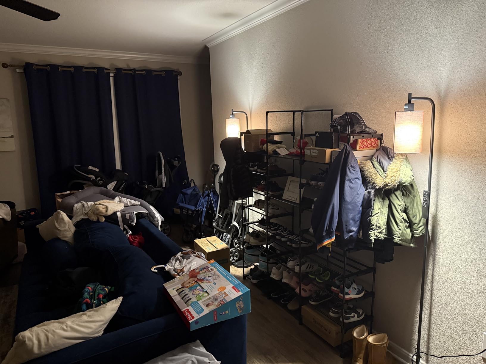 Floor Lamp with Linen Shade, Dimmable Tall Standing Lamp with Remote Control & 3 Color Temperatures, Modern Floor Lamps for Living Room Bedroom Office Corner, 9W LED Bulb Included customer photo 1