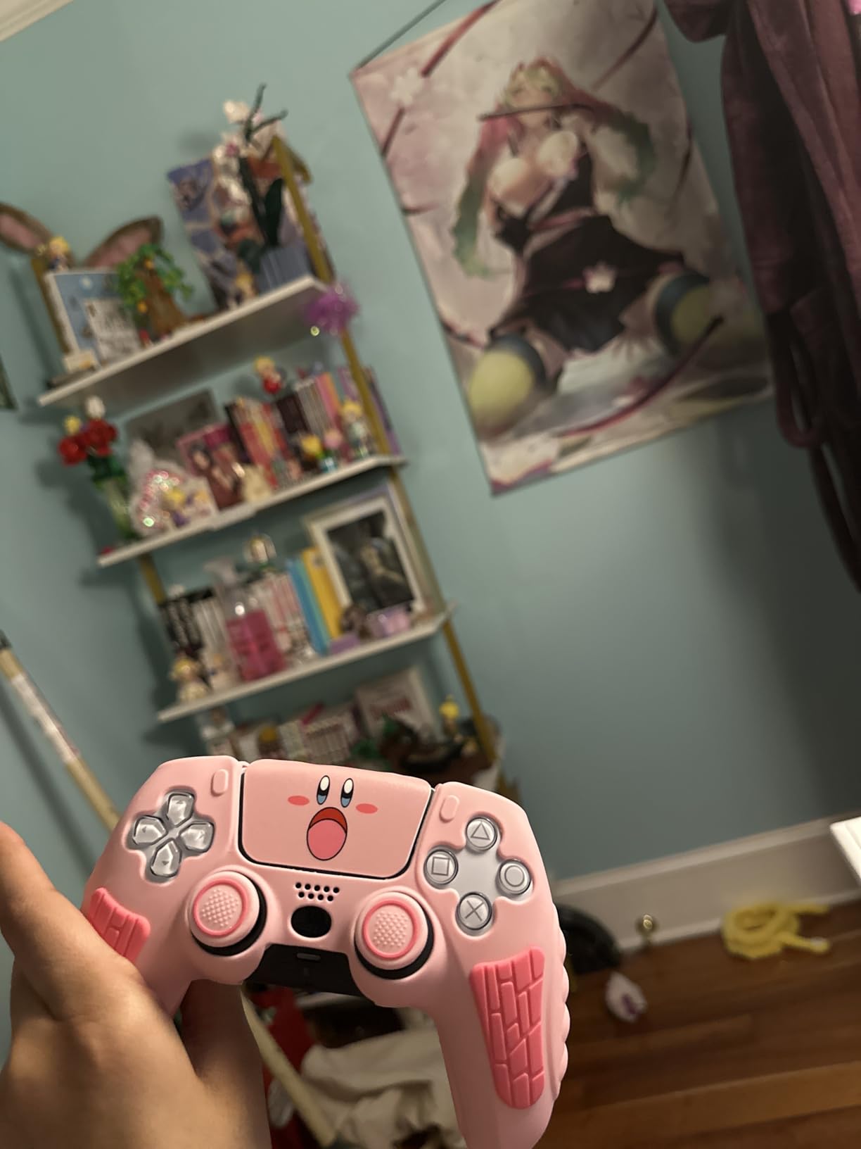 Pink Anti Slip PS5 Controller Skin Set,Soft Protective Controller Cover Case for PlayStation 5/Slim/Pro Control with Touch Pad Stickers and 2 Thumb Grip Caps customer photo 1