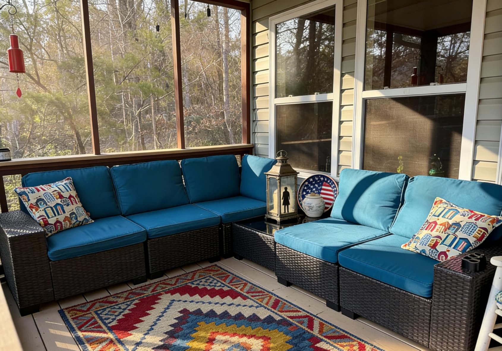 6-Piece Patio Furniture Set, All-Weather Outdoor Wicker Sectional Sofa with Cushions, Glass Table & Left and Right Armrest, Rattan Conversation Seating for Porch, Garden, Backyard customer photo 1