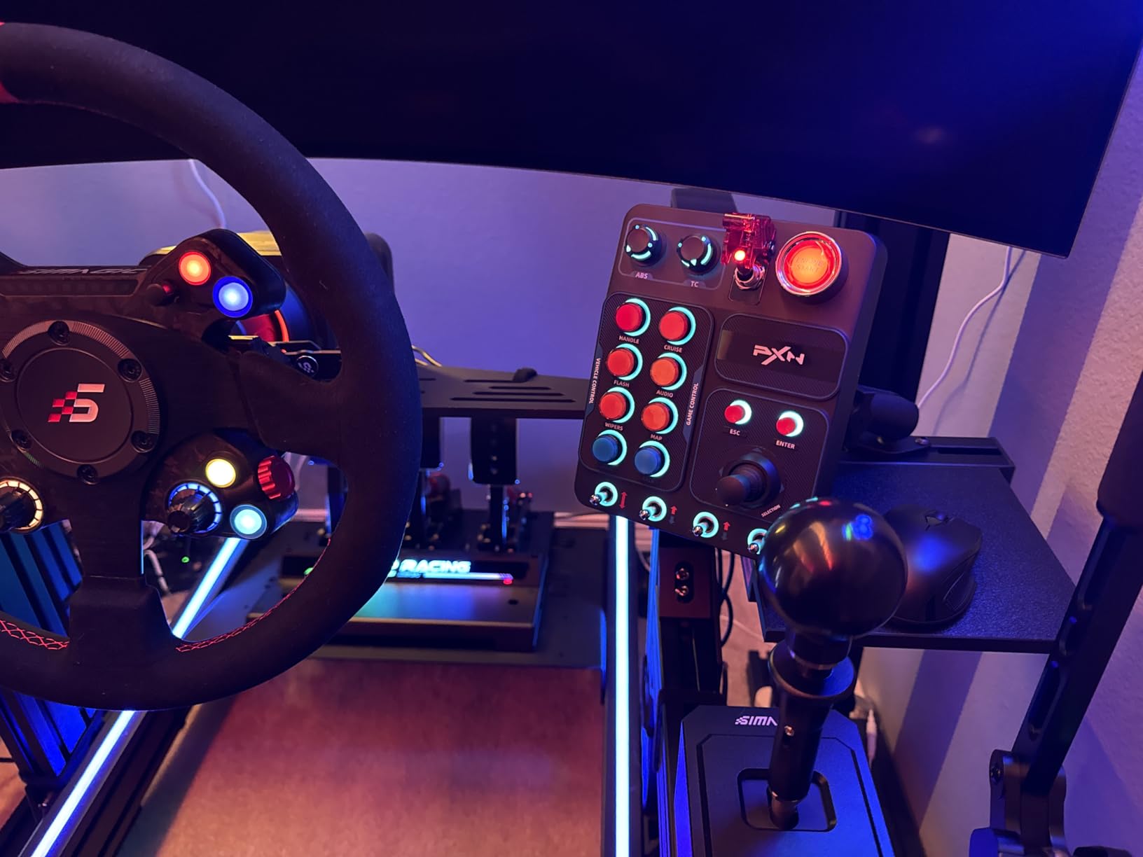 PXN Multi-functional Sim Racing Button Box for Windows PC, CB1 USB PC Racing Simulator Instrument Center Control Button Box with 30 Programmable Buttons and Adjustable RGB Lighting customer photo 2