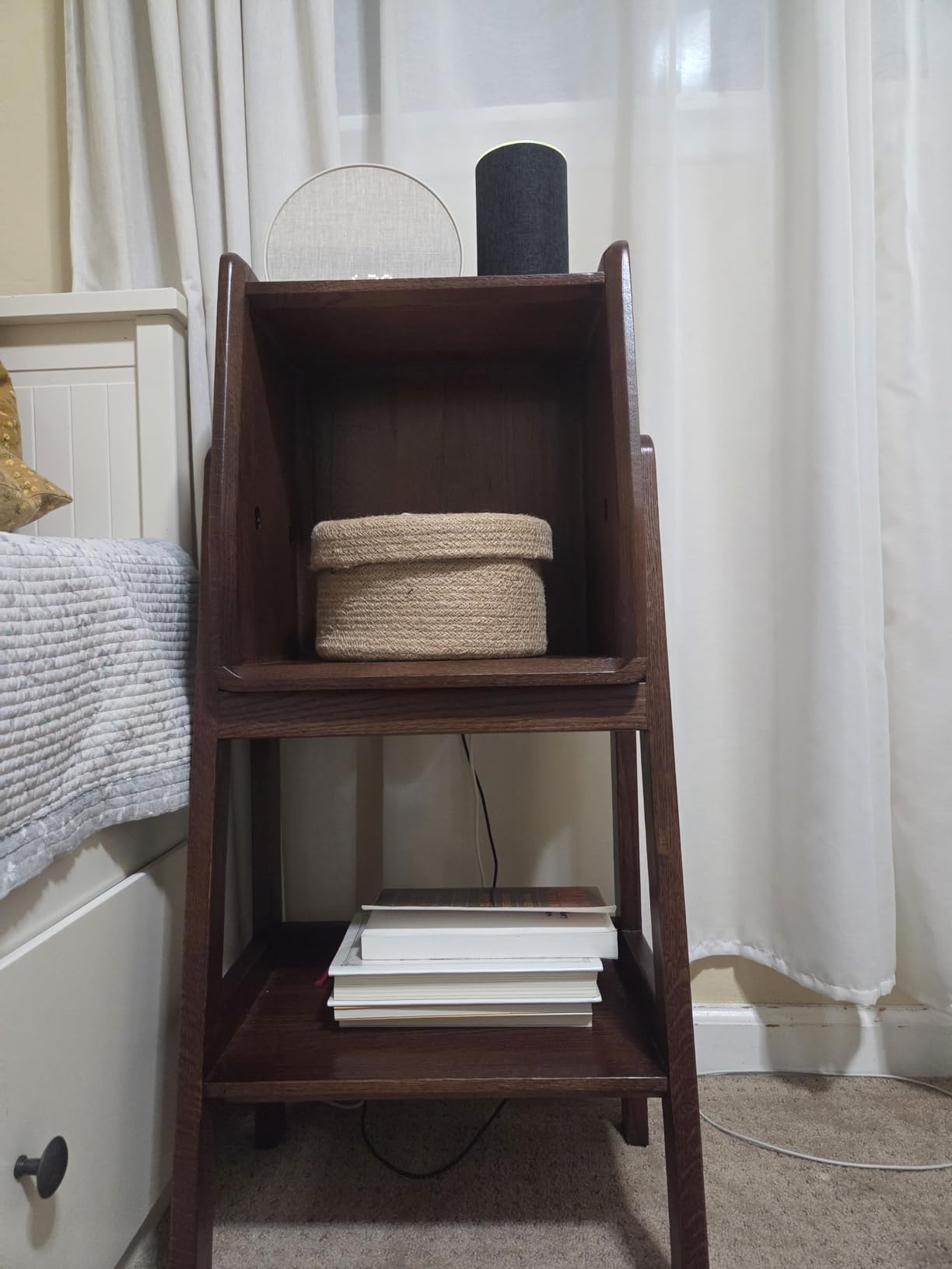 100% Solid Wood 5 Tier Ladder Shelf, Narrow Ladder Bookshelf with Drawers, 63.78