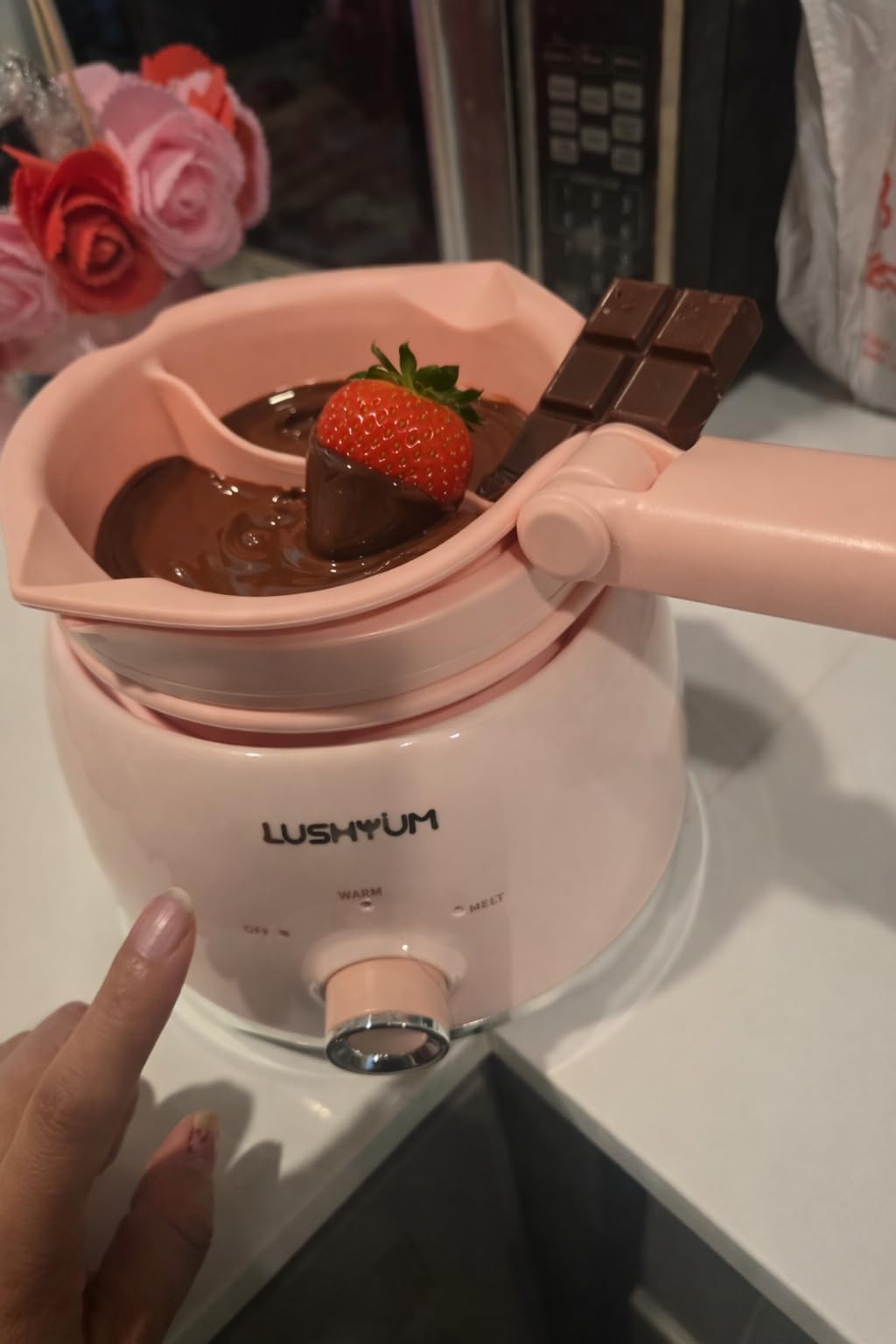 Chocolate Fondue Pot Set Electric Melting Machine, 4-Cup Capacity 4 Trays 5 Forks 1 Spatula Cheese Warmer, Ideal Gift for Couple Family & Date Night Idea House Warming Holidays Essentials customer photo 1