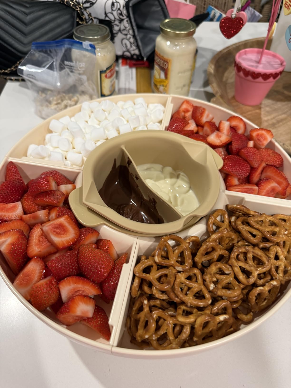 Chocolate Fondue Pot Set Electric Melting Machine, 4-Cup Capacity 4 Trays 5 Forks 1 Spatula Cheese Warmer, Ideal Gift for Couple Family & Date Night Idea House Warming Holidays Essentials customer photo 2