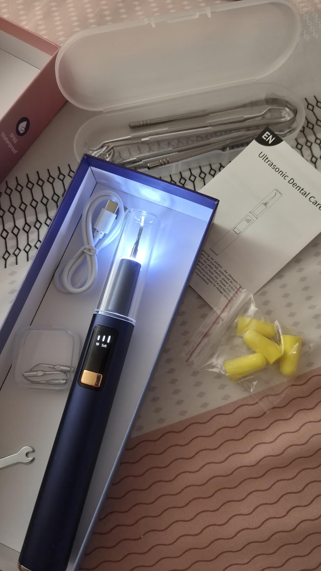 Plaque Remover for Teeth, Dental Tools, Teeth Cleaning Tools with 4 Replaceable Heads, 6-in-1 Dental Pick, LED Light, Waterproof, Rechargeable for Home & Travel Use customer photo 1