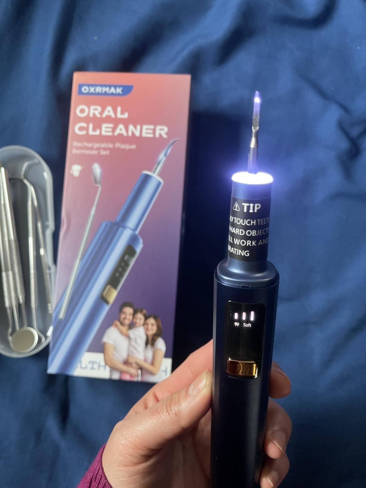 Plaque Remover for Teeth, Dental Tools, Teeth Cleaning Tools with 4 Replaceable Heads, 6-in-1 Dental Pick, LED Light, Waterproof, Rechargeable for Home & Travel Use customer photo 2