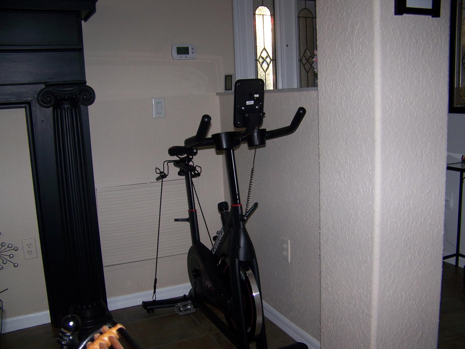 CHAOKE Exercise Bike, Quiet Adjustable Magnetic Stationary Bike for Home Cardio with App Compatible, 350LB Weight Capacity Indoor Cycling Bike with Large Seat, Dumbbell Rack, Pull Cords & LCD Display customer photo 2