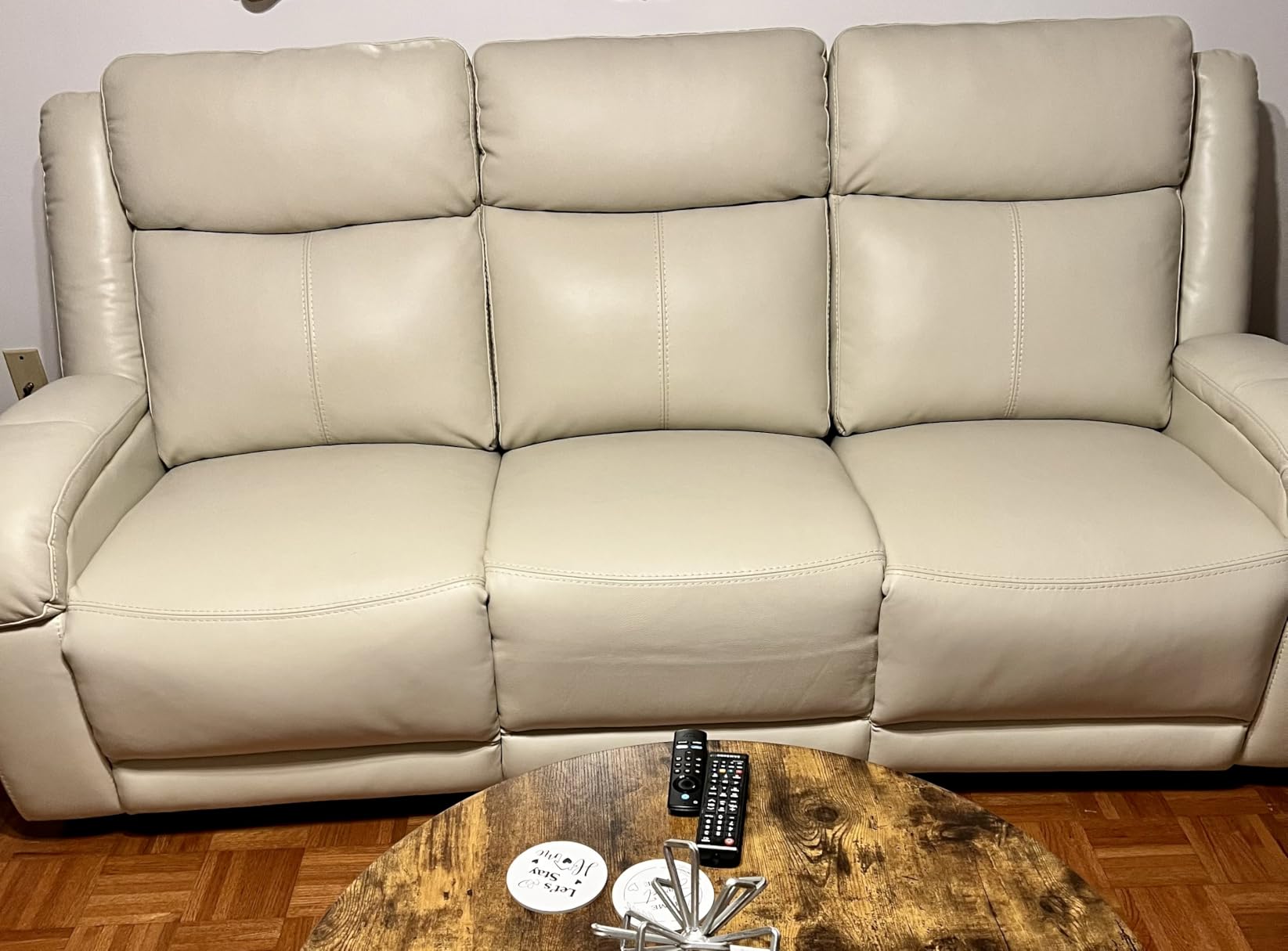 Watson & Whitely Genuine Leather Power Recliner Sofa, 3 Seater Wall Hugger Reclining Sofas with Power Headrest, USB & TypeC Ports, Electric Recliner Couch Set for Living Room, Cream customer photo 2