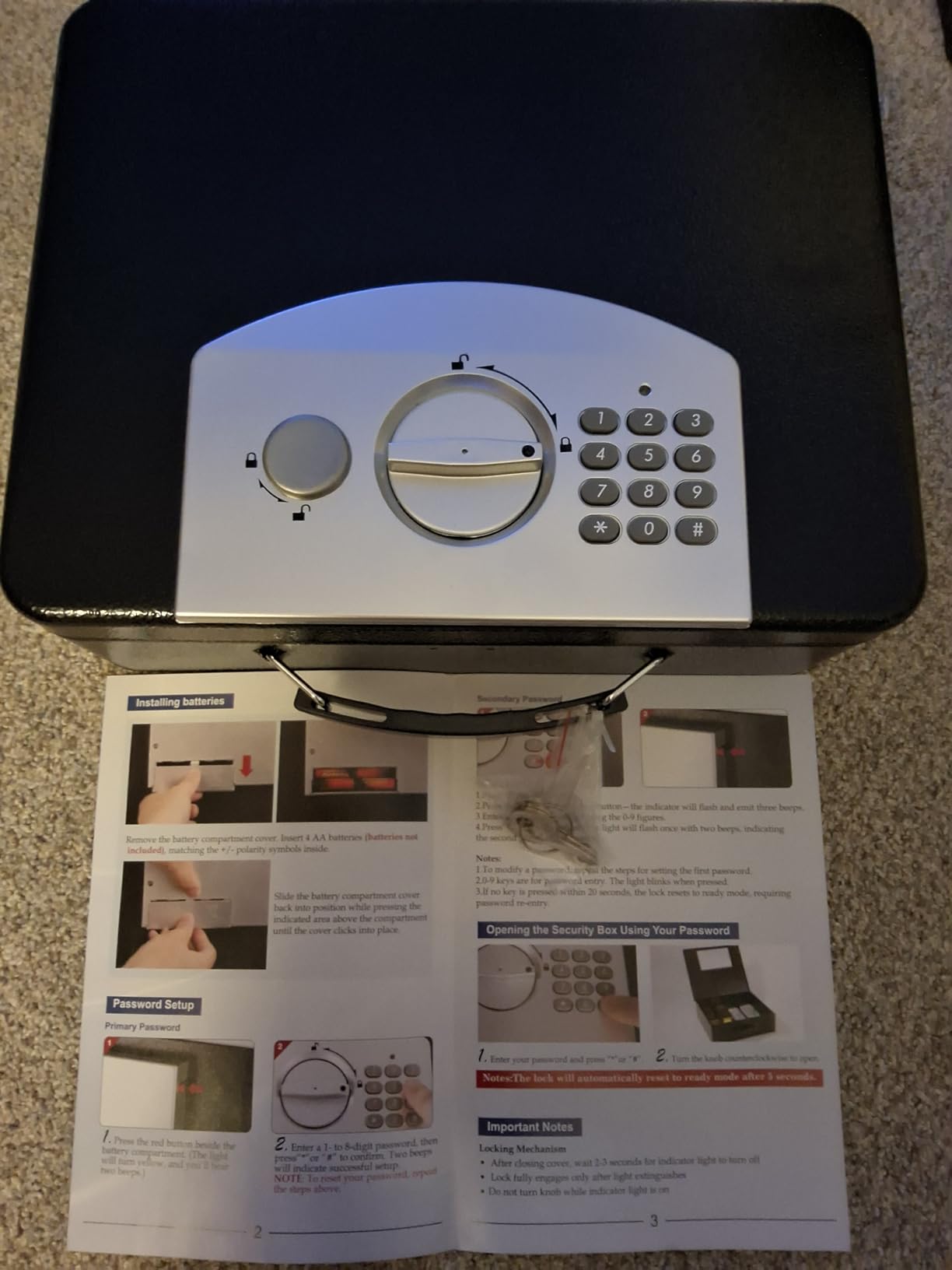 KYODOLED Safe Box with Digital Keypad Lock, Lock Box with Code for Personal Items, Metal Security Box for Cash, Passport, Jewelry, Ideal for Home, Office, Garage Sale, 11.8'' x 9.4'' x 3.5'', Black customer photo 2