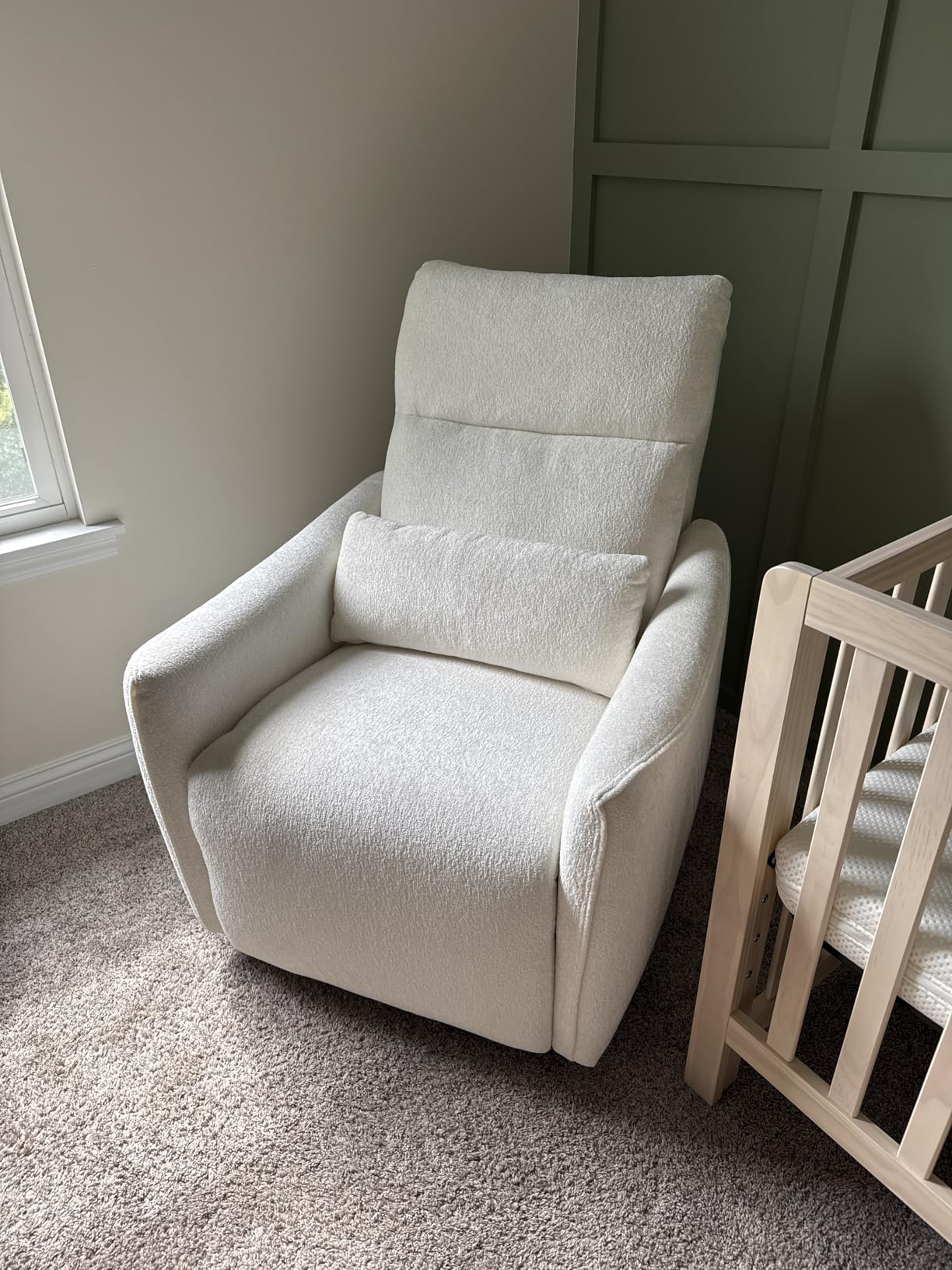 CHITA Swivel Rocker Recliner Chair, Power Nursery Glider Recliner, Nursery Rocking Chair with Adjustable Power Headrest, FSC Certified, Solid Wood Base, Cream customer photo 2