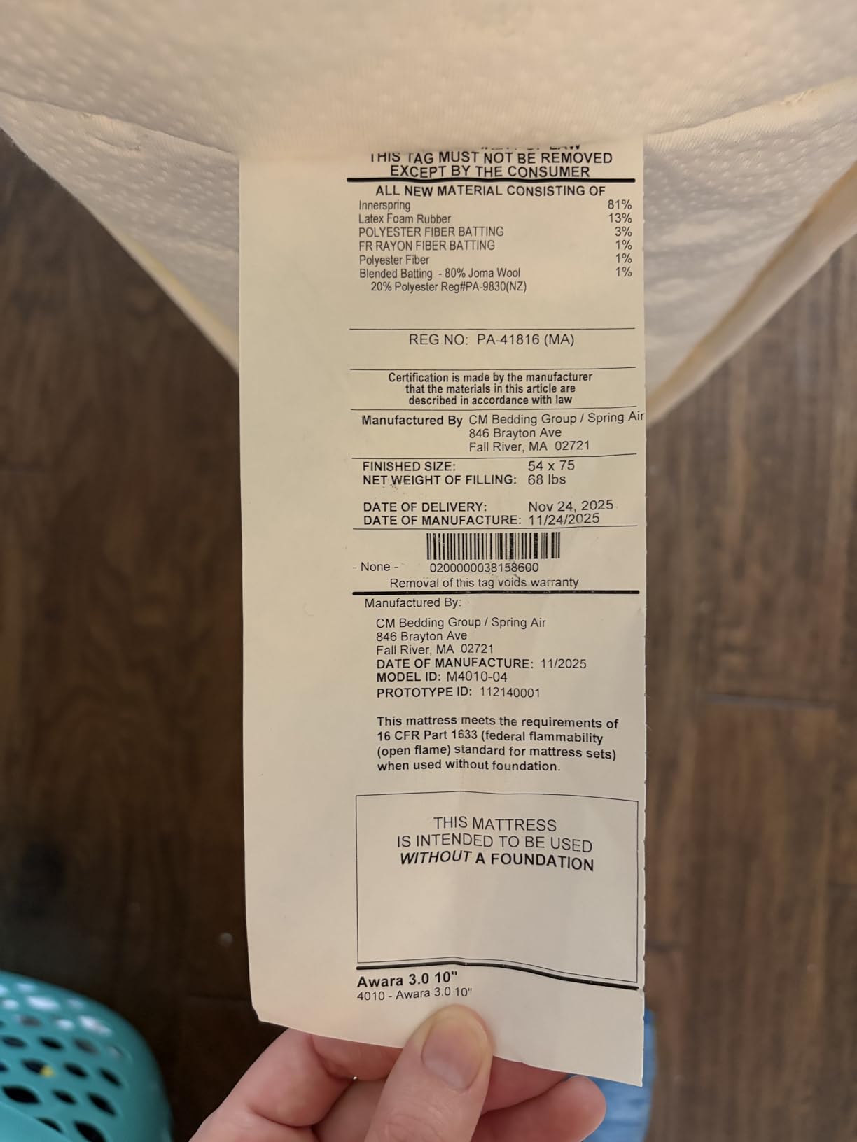 Awara Natural Hybrid Queen Mattress 10 Inch - Certified Organic Natural Latex - Sustainable New Zealand Wool - Fiberglass-Free - 365-Night Trial customer photo 2