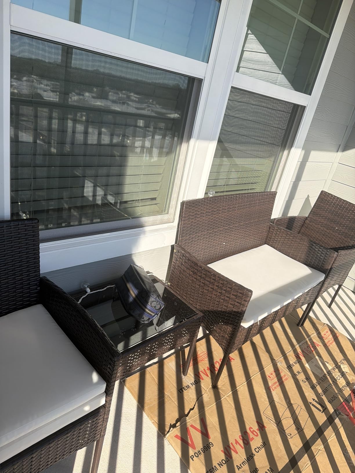 Shintenchi 4 Piece Outdoor Patio Furniture Set, Wicker Rattan Patio Conversation Set, Outdoor Chairs and Loveseat with Coffee Table for Porch, Yard & Poolside (Brown) customer photo 2