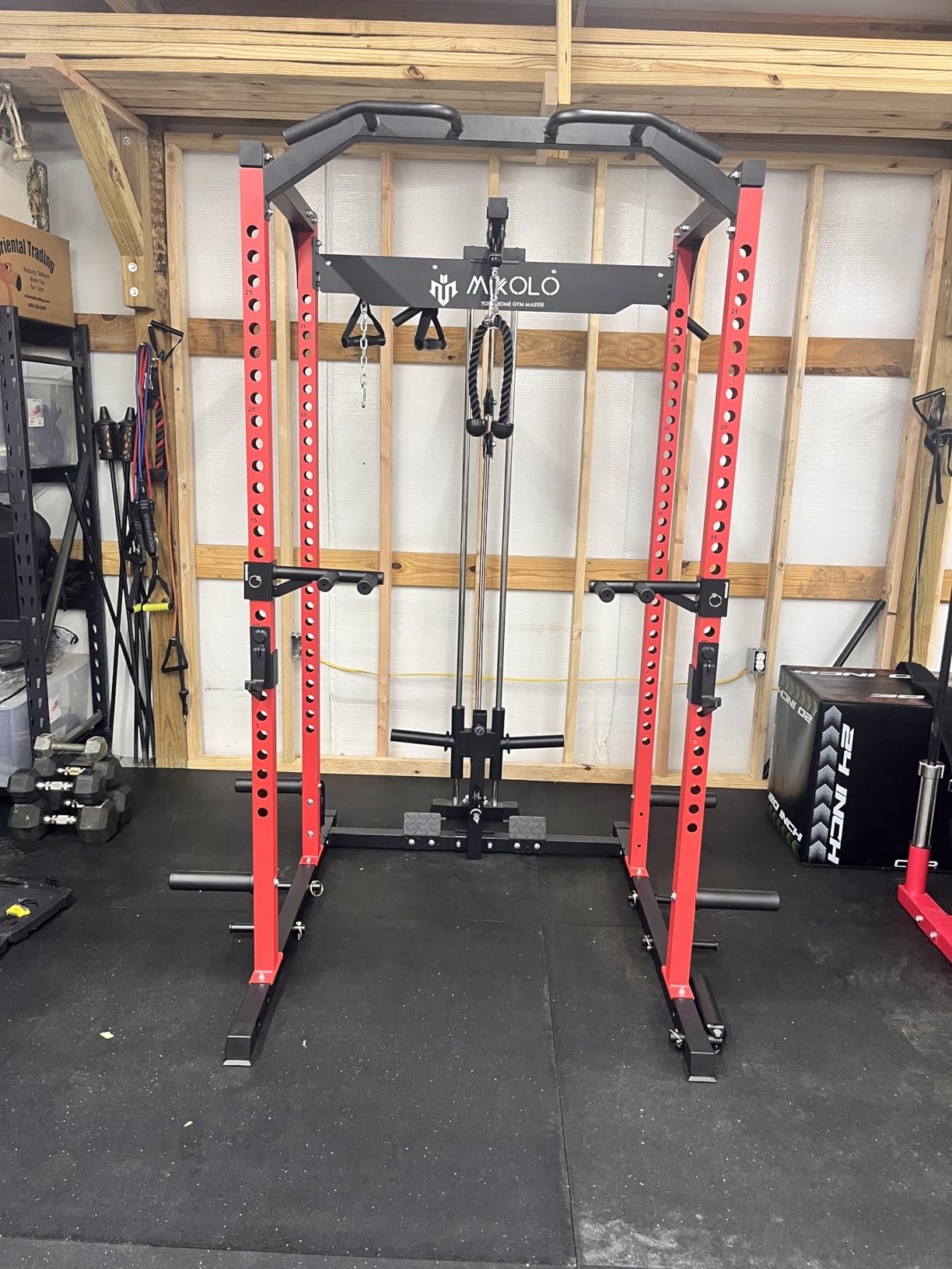 Mikolo F4 2.0 Power Cage with Dual-Track Smooth Pulley System, 1200LBS Power Rack with Leg Hold-Down for Heavy LAT Pulldowns, All-in-One Squat Rack with More Training Attachments for Home Gym customer photo 1