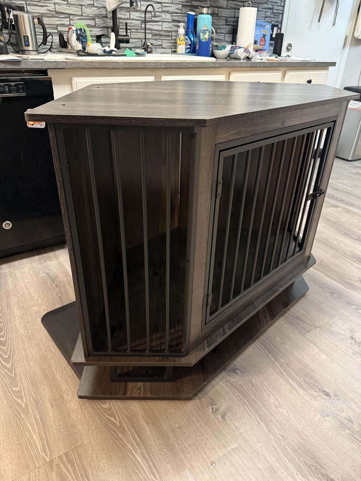 IRONCK Extra Large Dog Crate Furniture, 43.3 inches Wooden Dog Crate with Storage and 4 Hooks, Heavy Duty Pet Crate for Large Dog, Decorative Pet Cage for Indoor (30