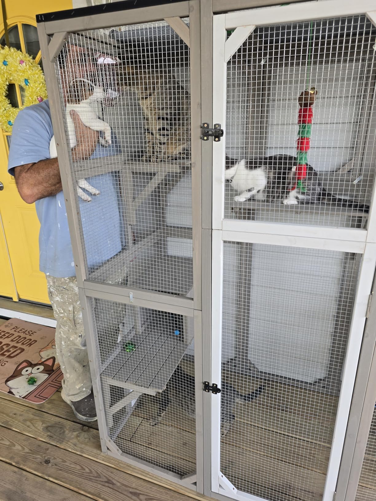 Extra Large Catio Outdoor Cat Enclosure for Multiple Cats, Wooden Walk-in Cat House with 2 Bridges, Window Connection, 2 Resting Boxes, 8 Platforms, Walks and Weatherproof Roof Cover customer photo 1