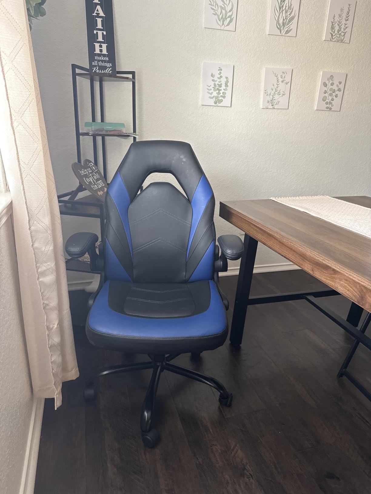 DUMOS Gaming Ergonomic Office Chair for Adults, Height Adjustable Computer Desk Chair with Flip-up Armrests, PU Leather Swivel Video Game Chair with 360° Rolling Wheels, Grey customer photo 1